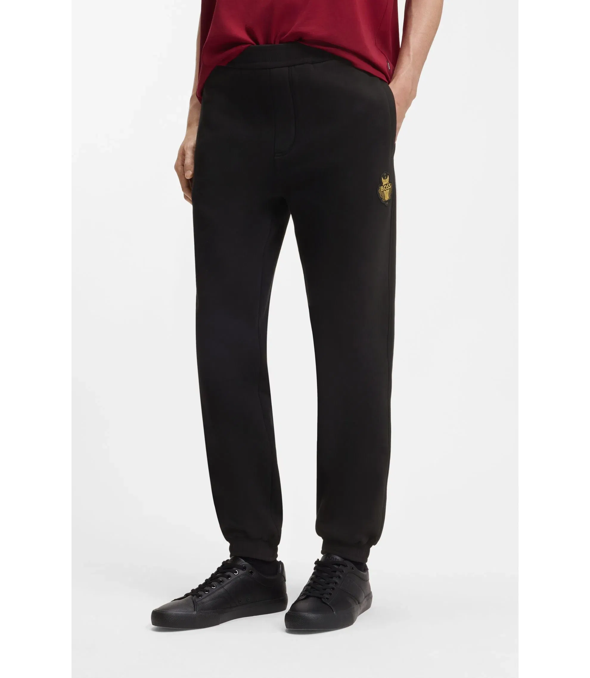Boss Year Of The Horse Logo Artwork Tracksuit Bottoms In Cotton Terry Black