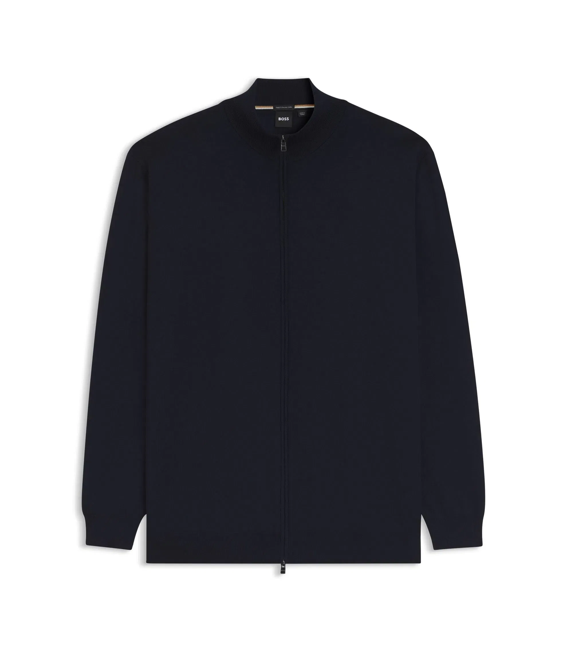 Boss Zippered Cardigan In Extra Fine Merino Wool Dark Blue