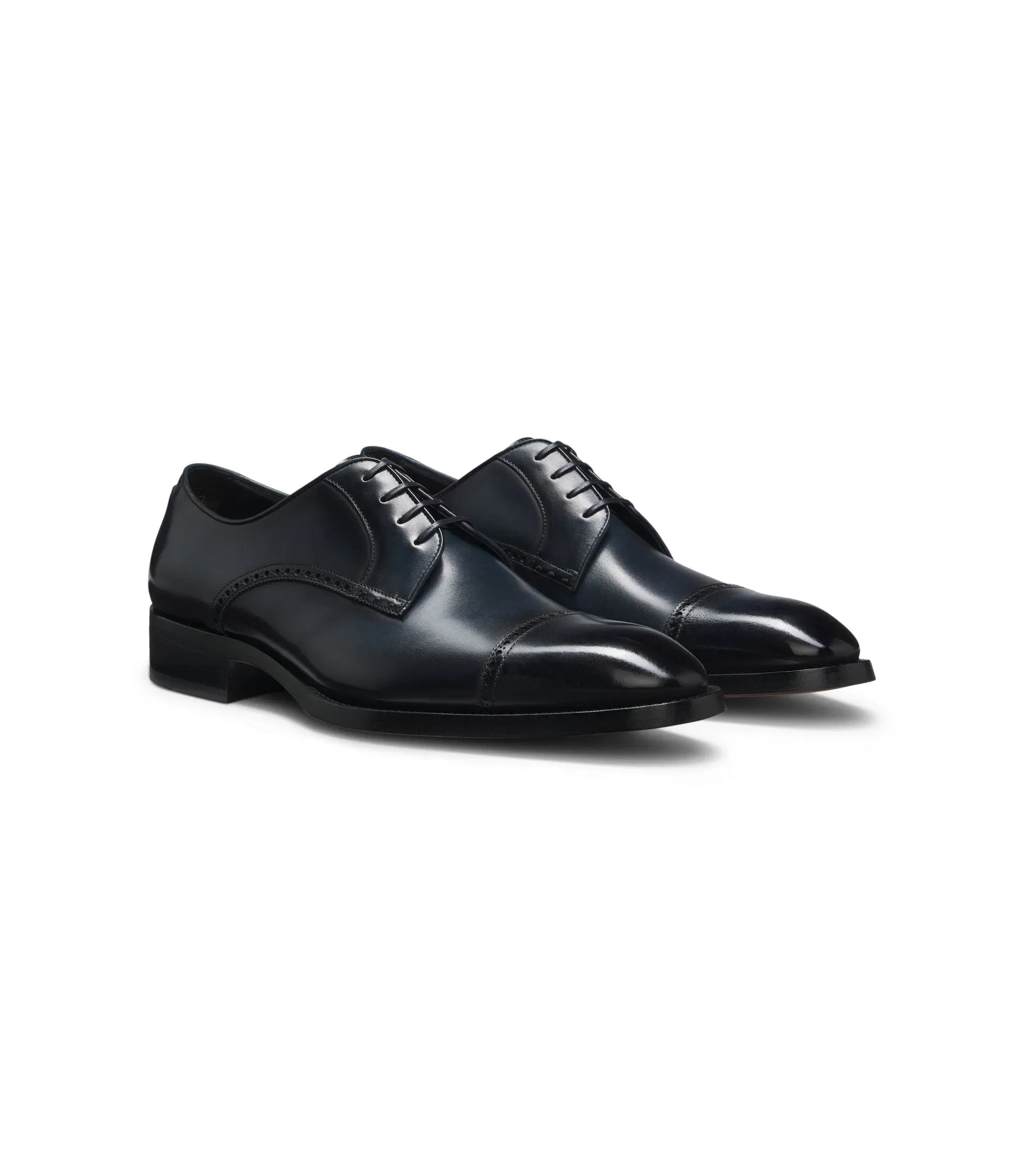 Boss Brogue Detail Derby Shoes In Leather Dark Blue Dark Blue