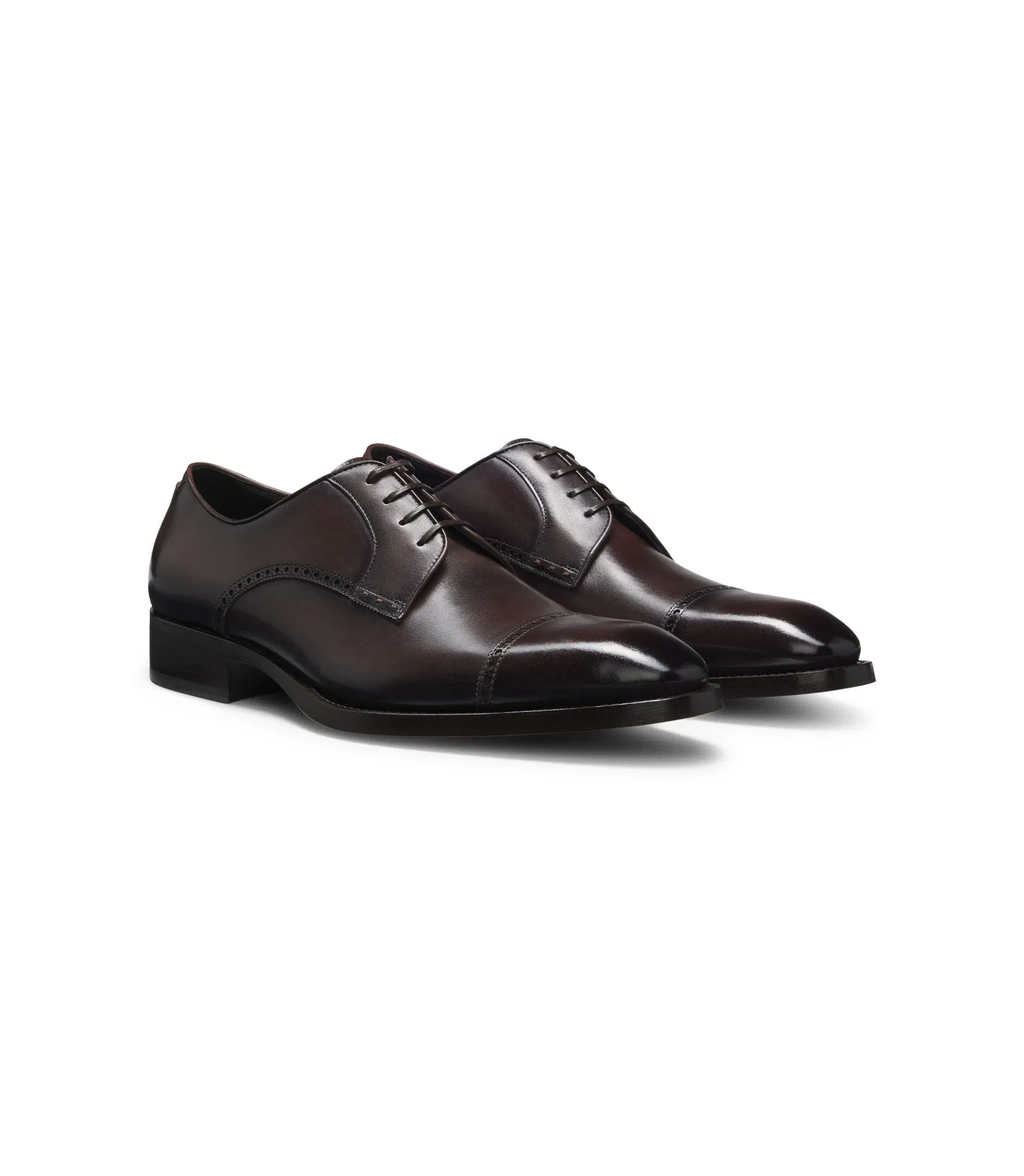 Boss Brogue Detail Derby Shoes In Leather Dark Brown Dark Brown
