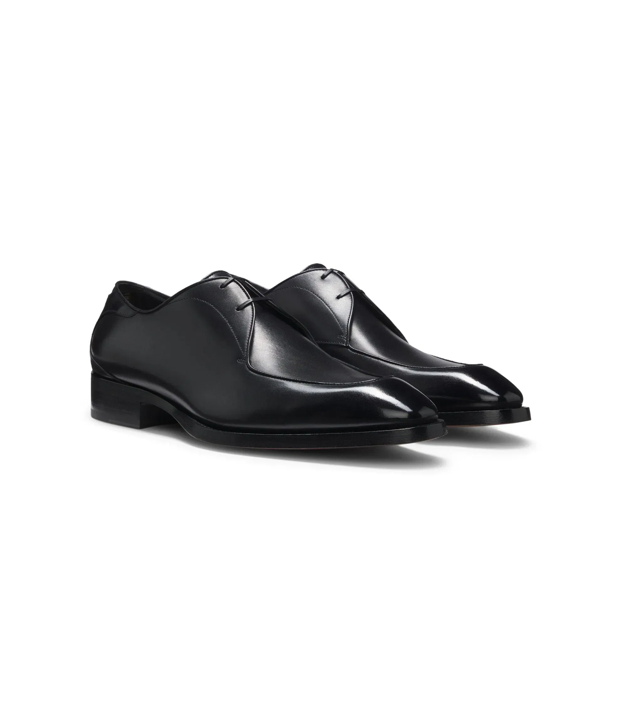 Boss Brushed Leather Derby Shoes With Apron Toe Black Black