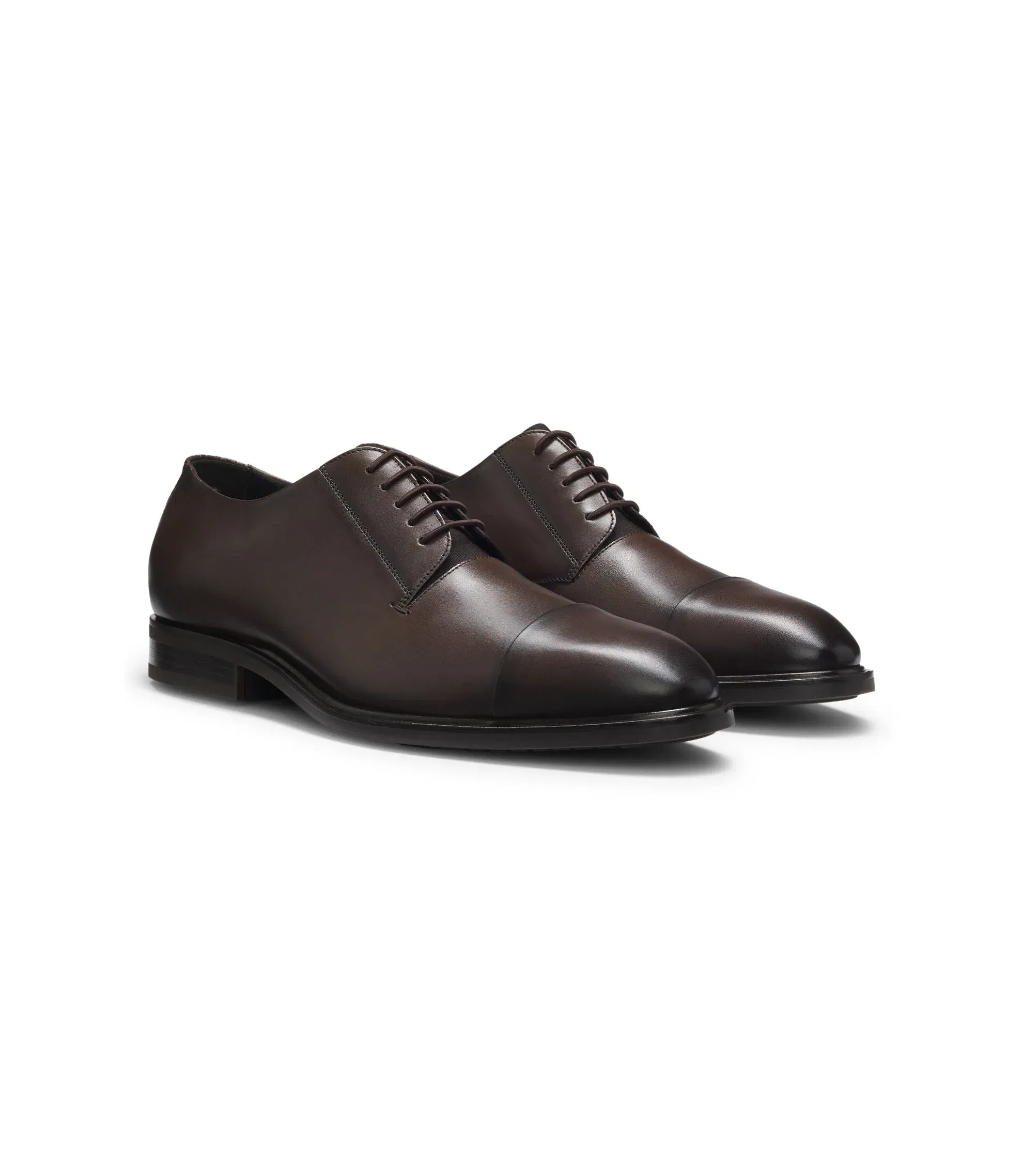 Boss Cap Toe Derby Shoes In Leather Dark Brown Dark Brown