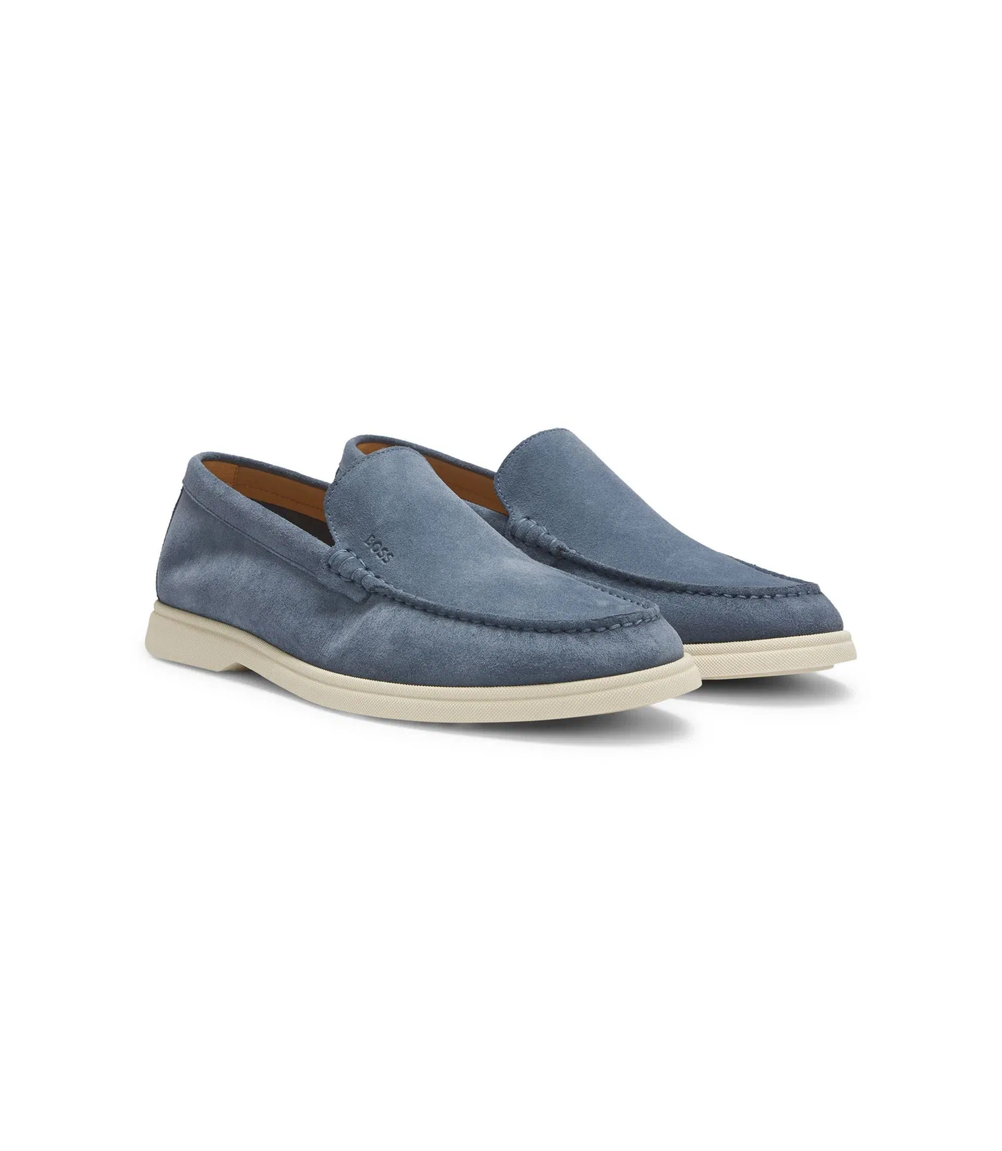 Boss Debossed Logo Loafers In Suede Light Blue Light Blue