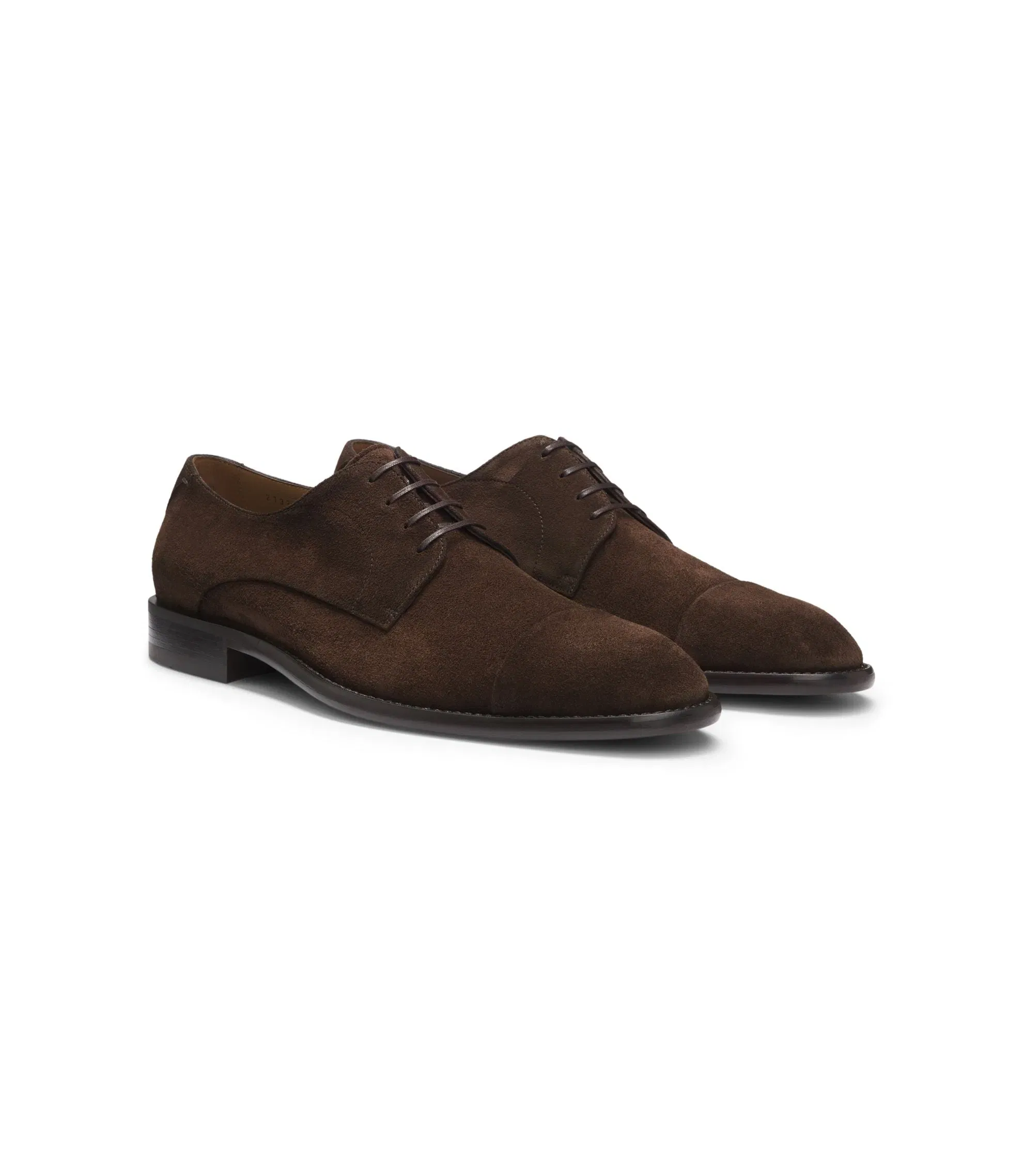 Boss Derby Shoes In Suede With Cap Toe Dark Brown Dark Brown