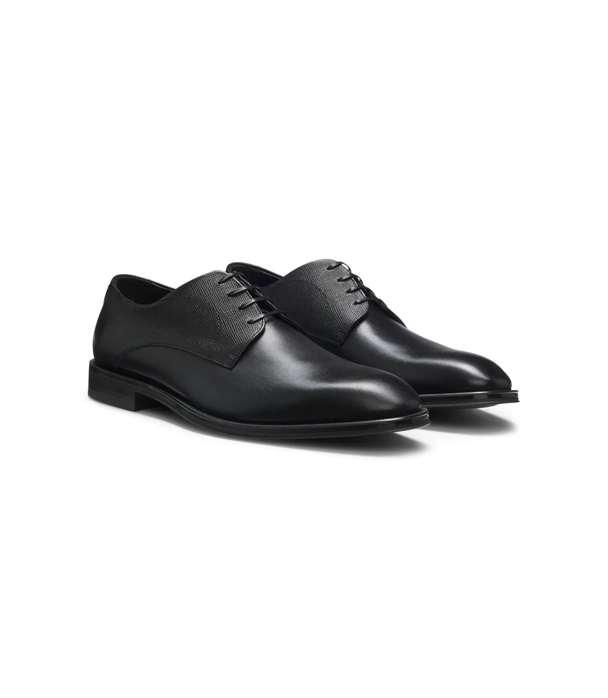 Boss Derby Shoes In Textured And Smooth Leather Black Black