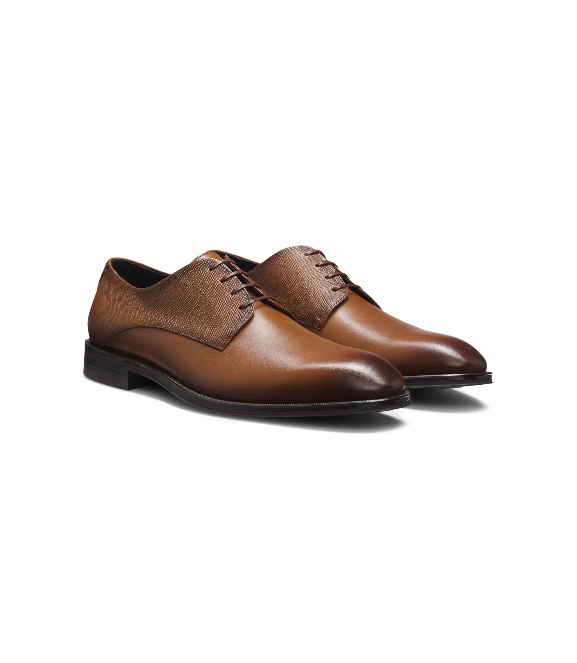 Boss Derby Shoes In Textured And Smooth Leather Brown Brown