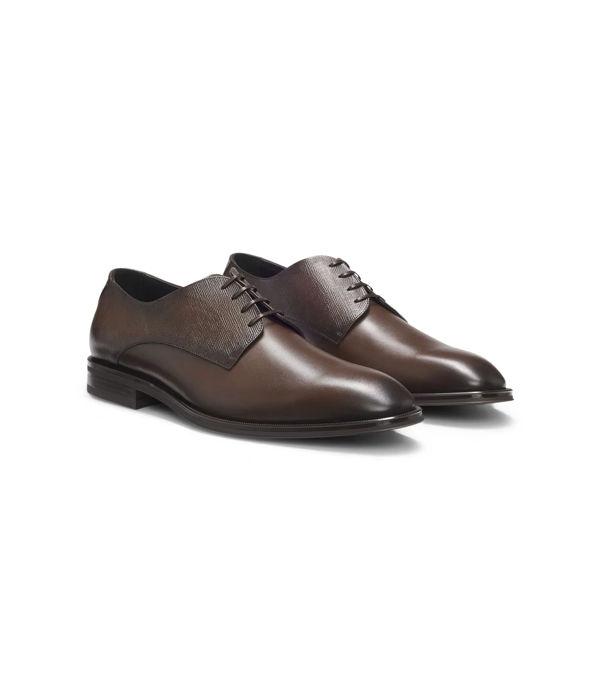 Boss Derby Shoes In Textured And Smooth Leather Dark Brown Dark Brown