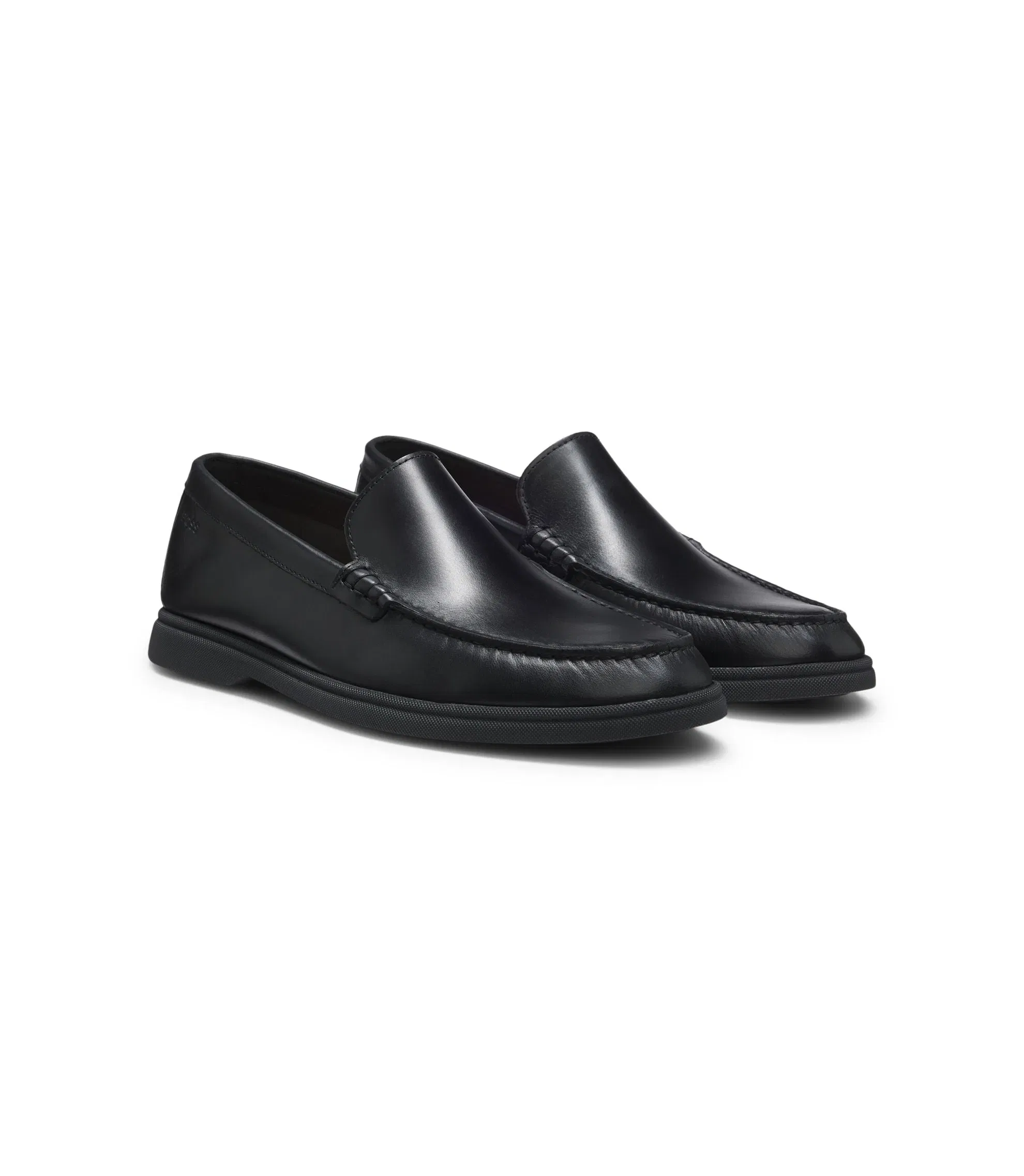 Boss Embossed Logo Moccasins In Leather Black Black