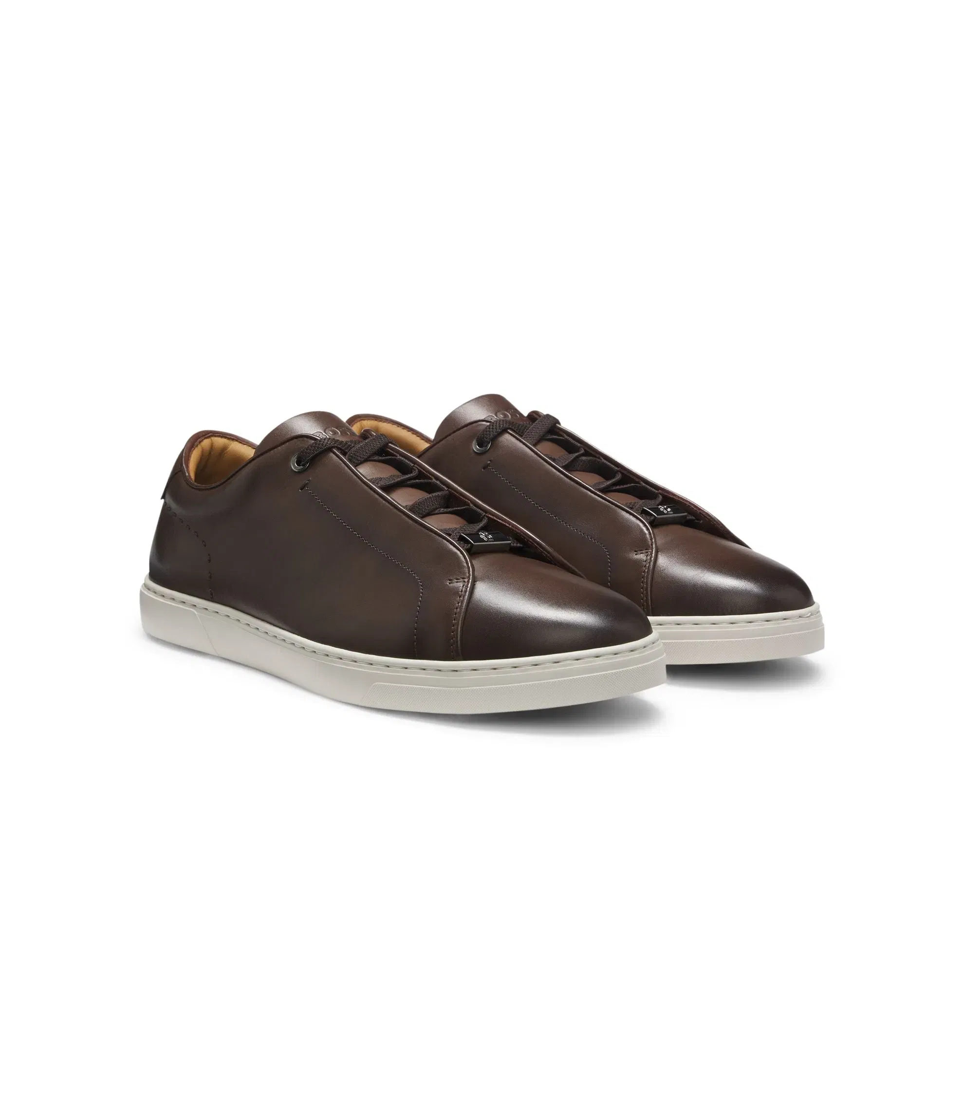 Boss Gary Sneakers In Brushed Leather Dark Brown Dark Brown