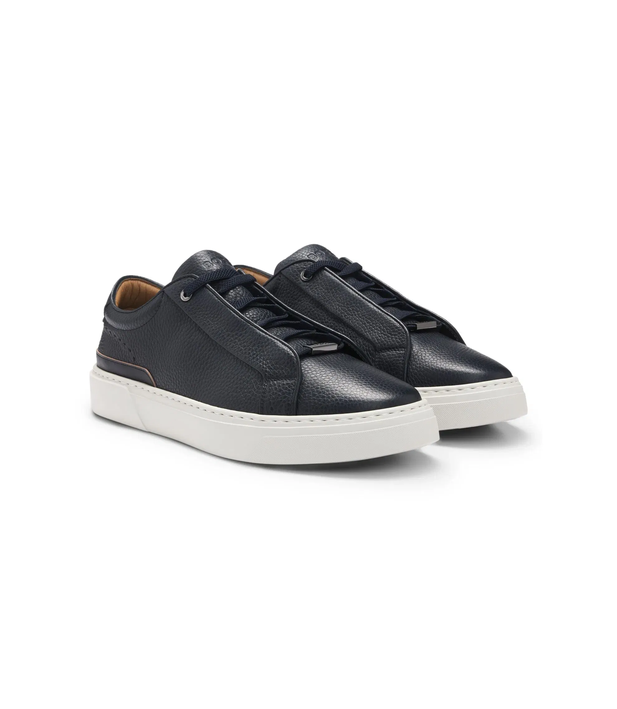 Boss Gary Trainers In Grained Leather Dark Blue Dark Blue