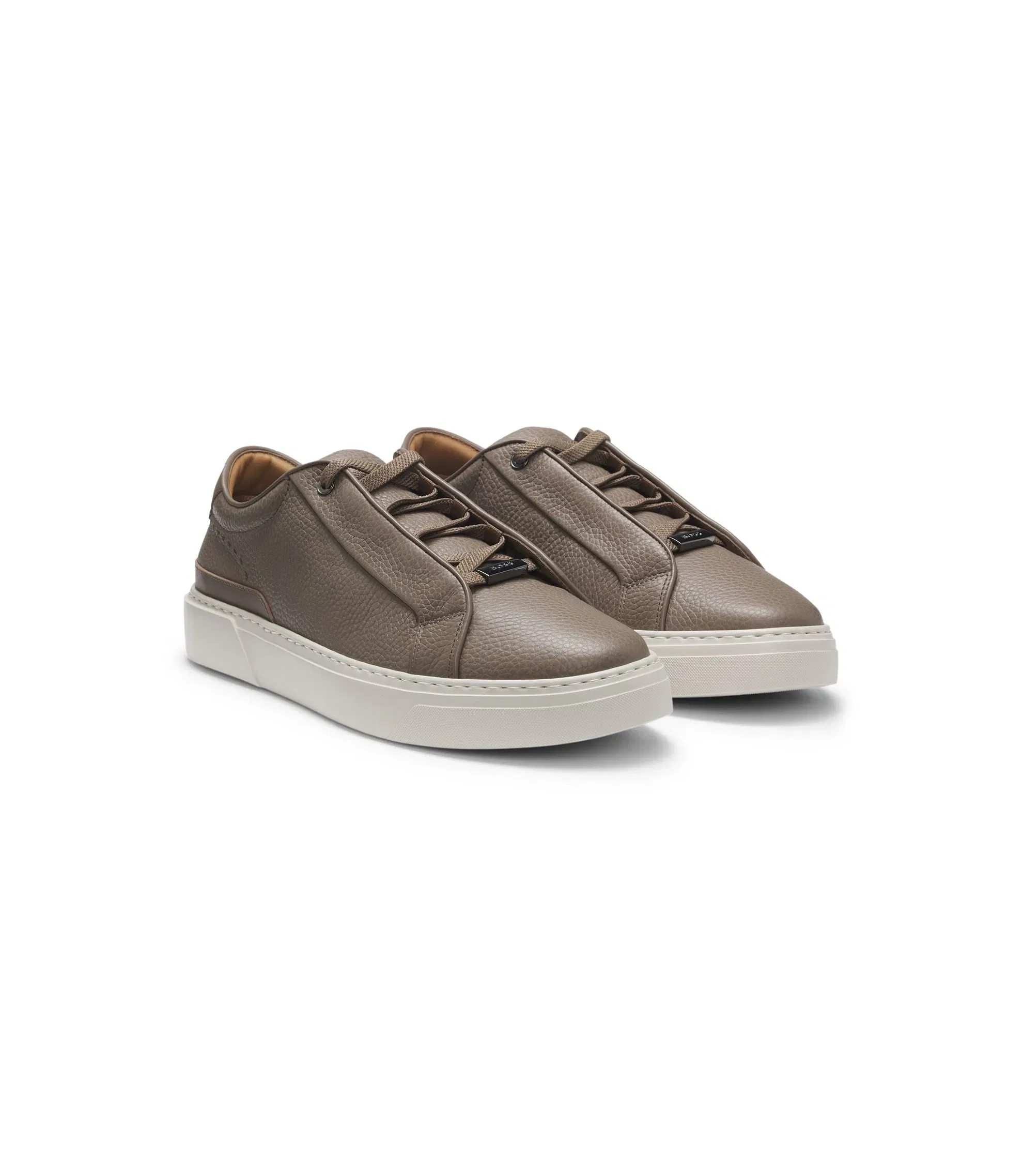 Boss Gary Trainers In Grained Leather Khaki Khaki