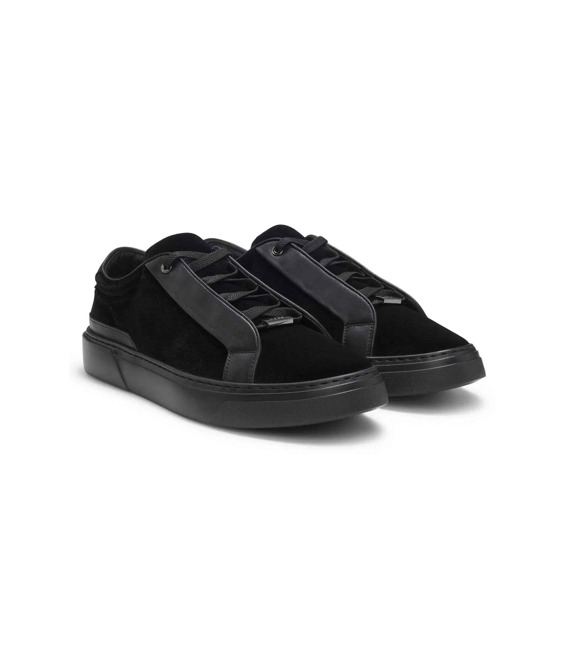 Boss Gary Trainers In Leather And Suede Black Black
