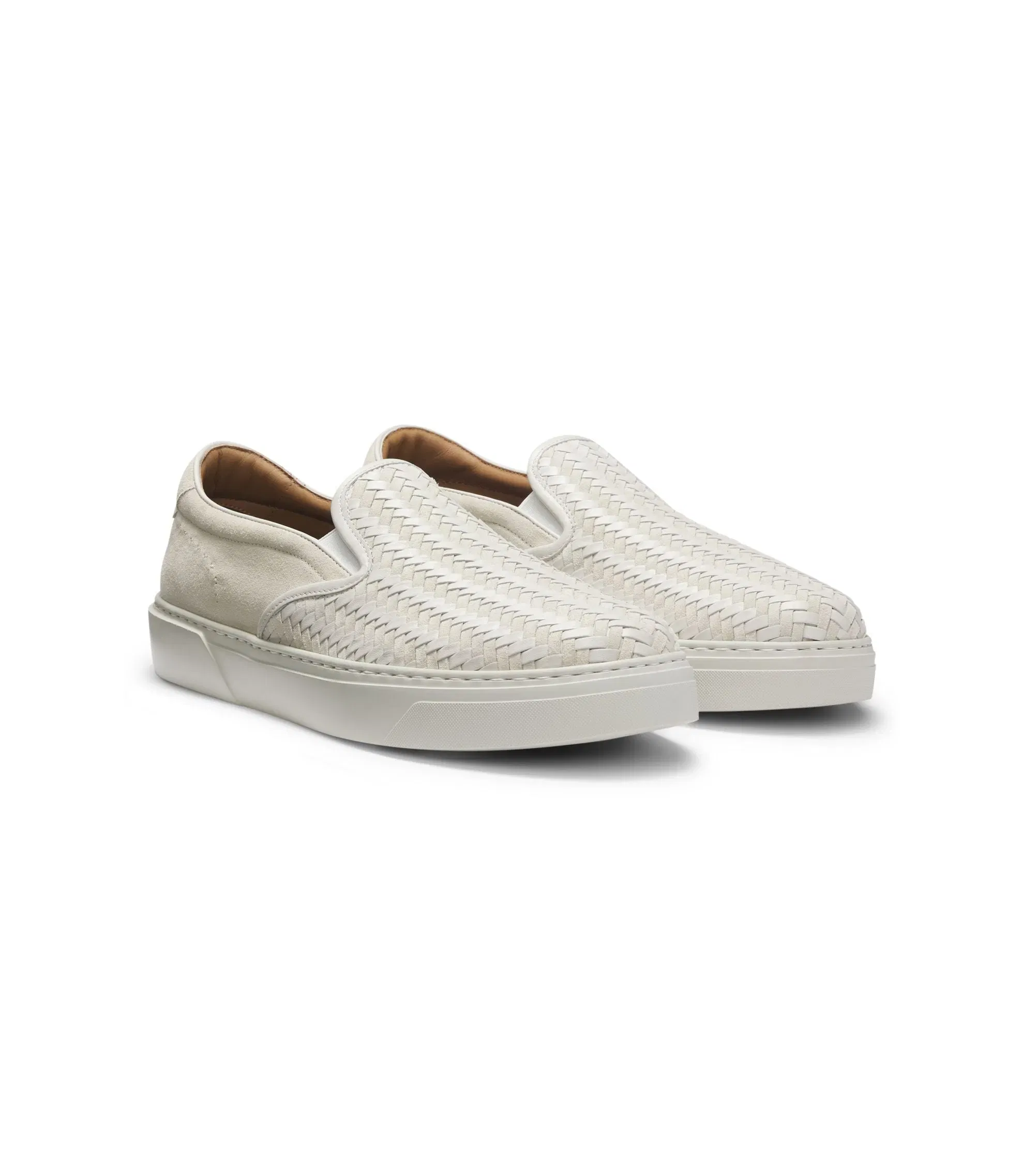 Boss Gary Trainers With Plain And Woven Suede White White