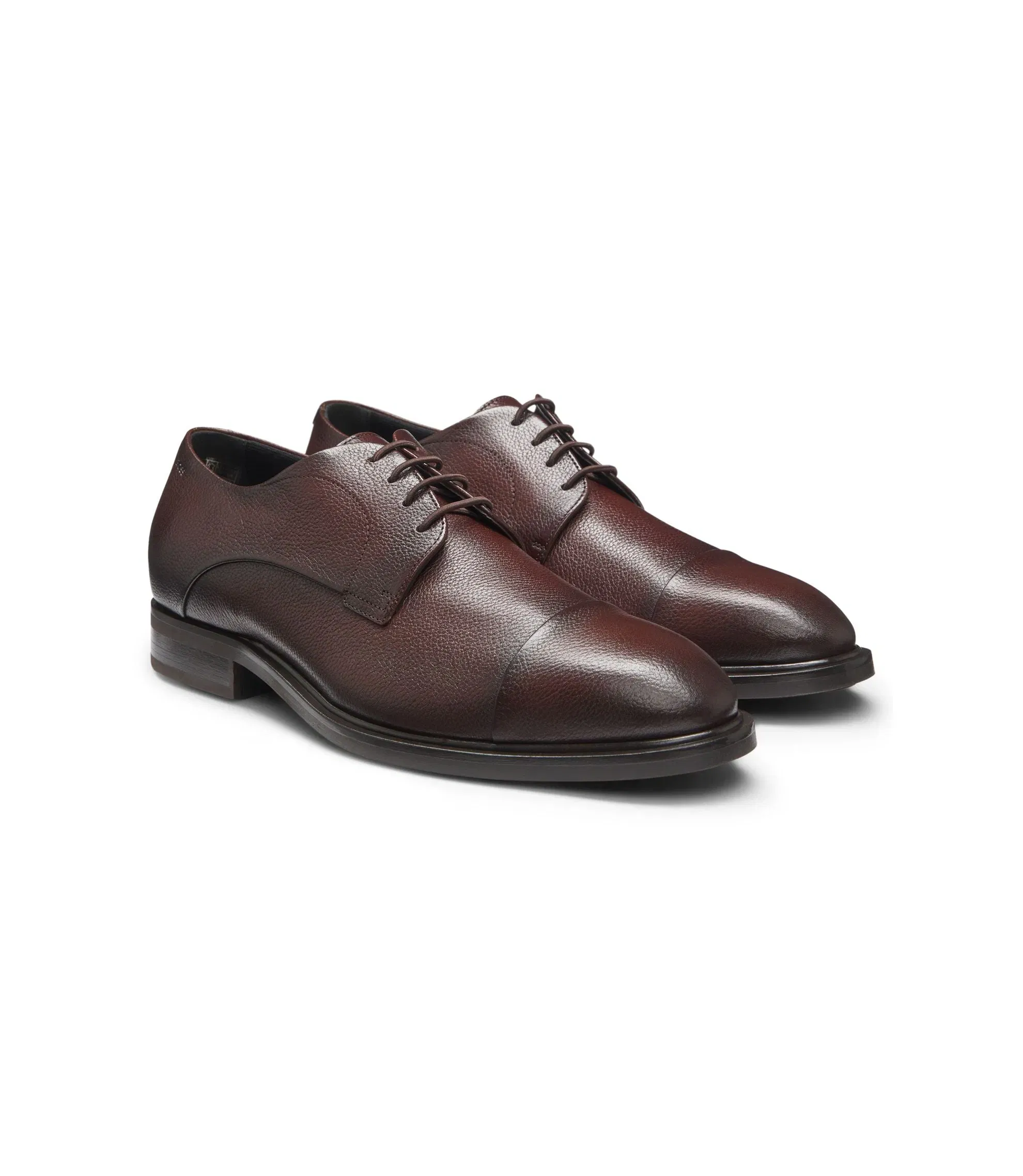 Boss Grained Leather Derby Shoes With Cap Toe Dark Brown Dark Brown