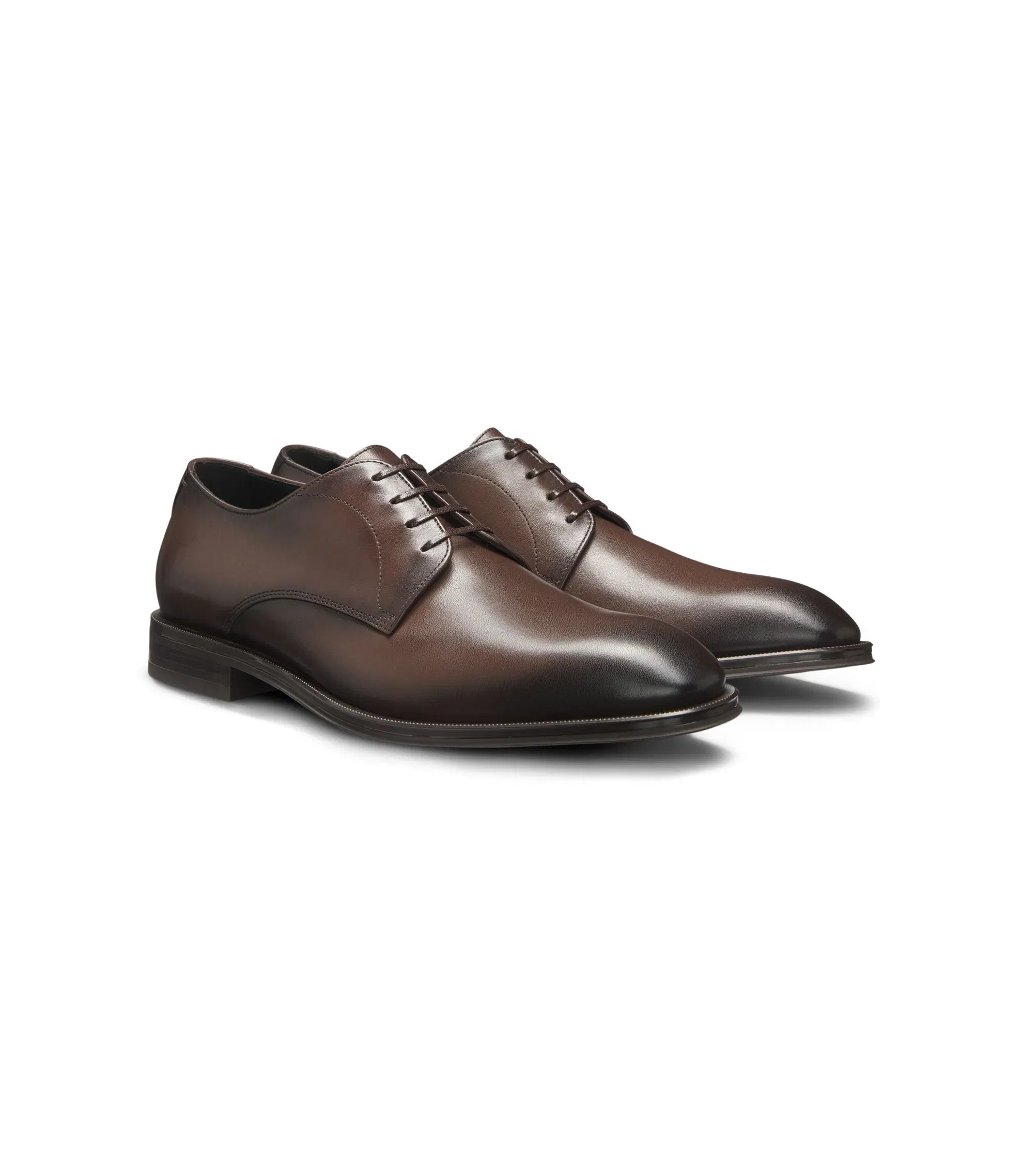 Boss Italian Made Leather Derby Shoes Dark Brown Dark Brown