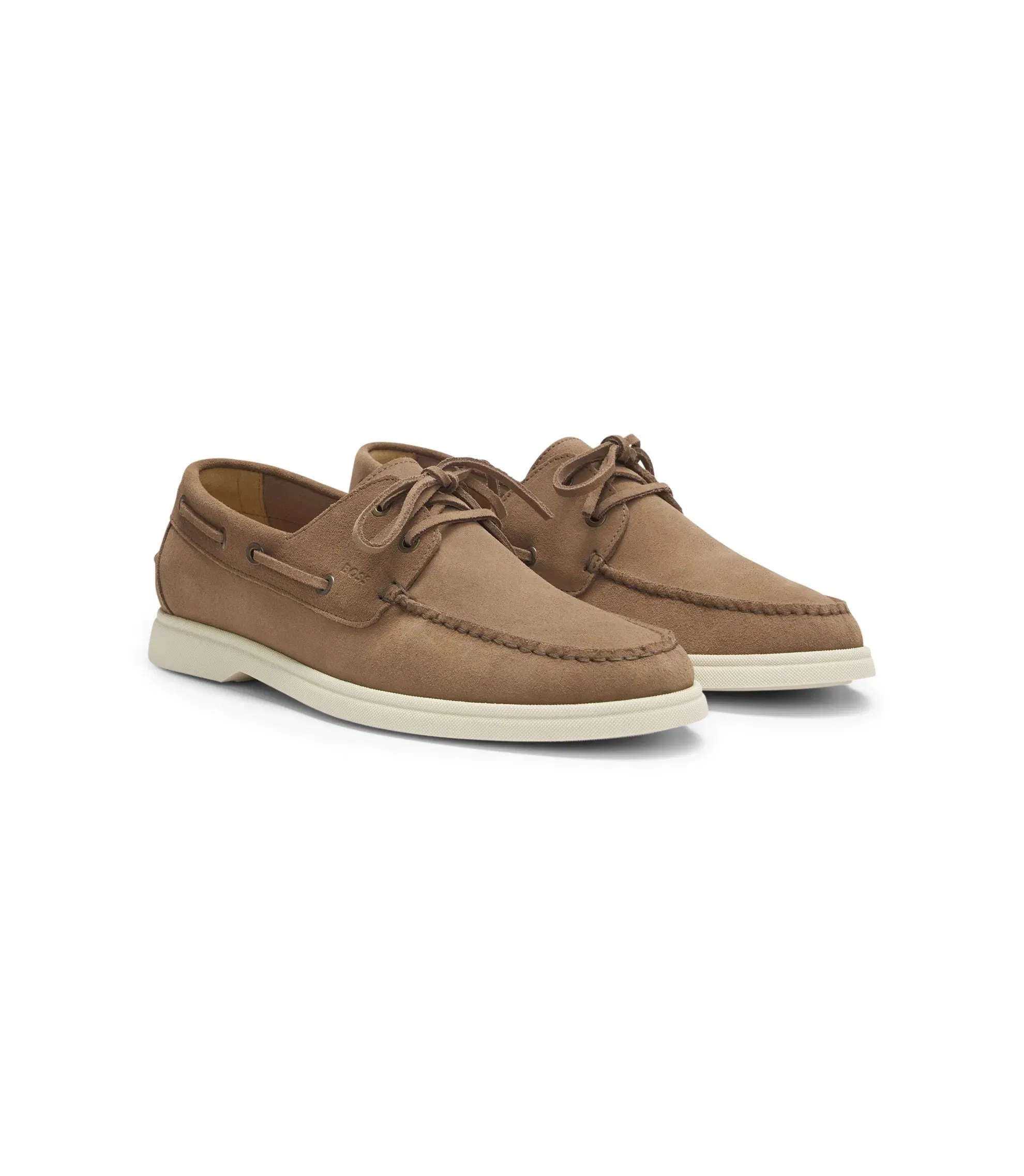 Boss Lace Detail Boat Shoes In Suede Beige Beige