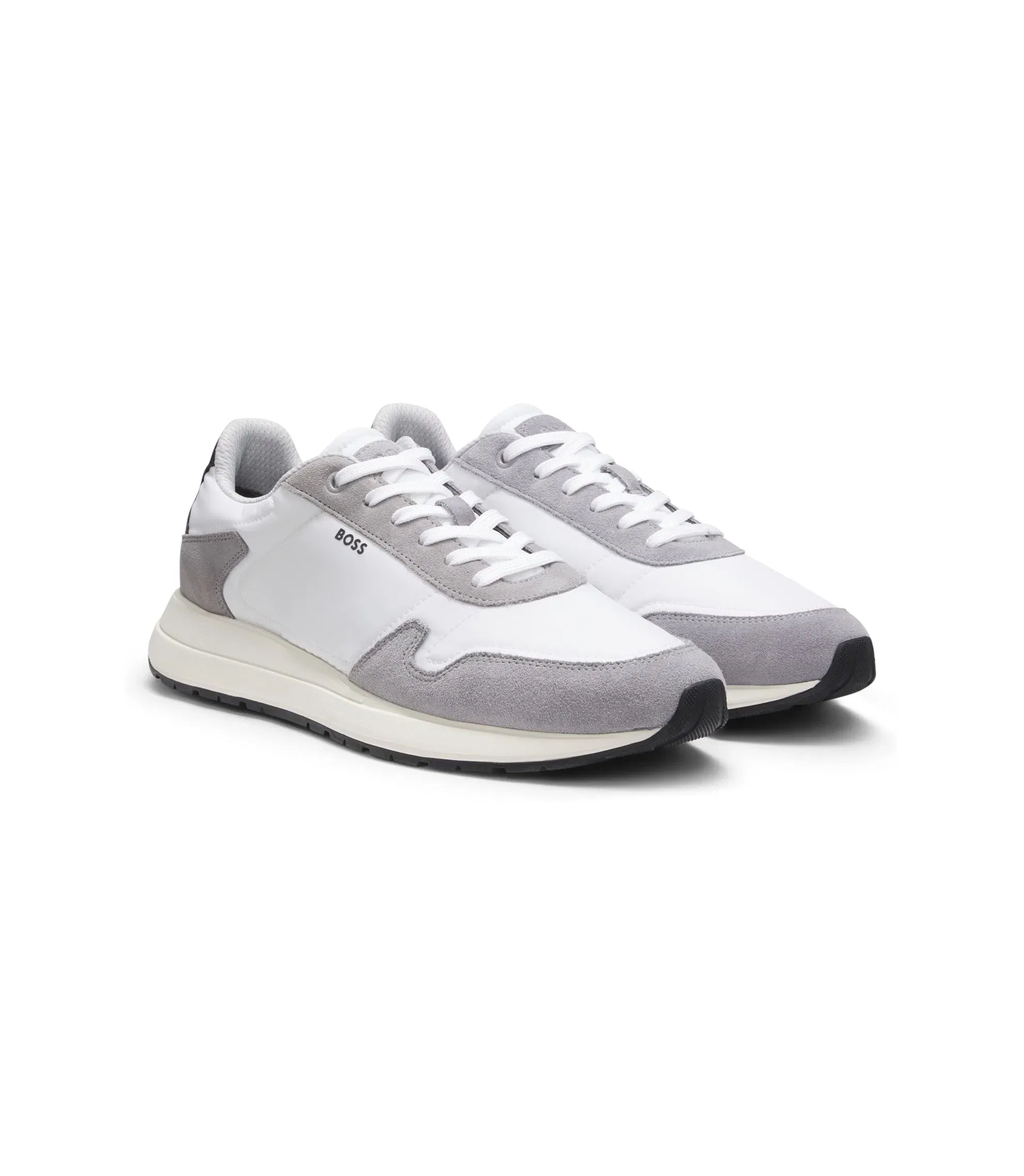 Boss Lace Up Sneakers In Lightweight Fabric With Suede Trims White White