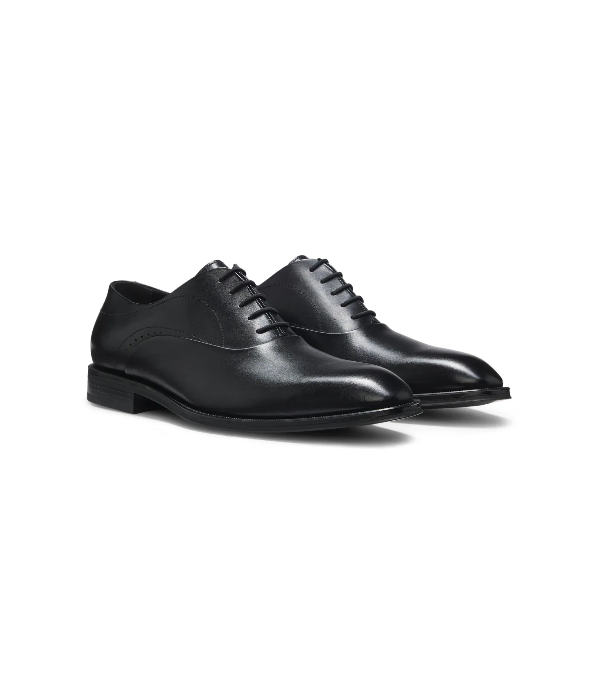 Boss Leather Oxford Shoes With Perforated Details Black Black