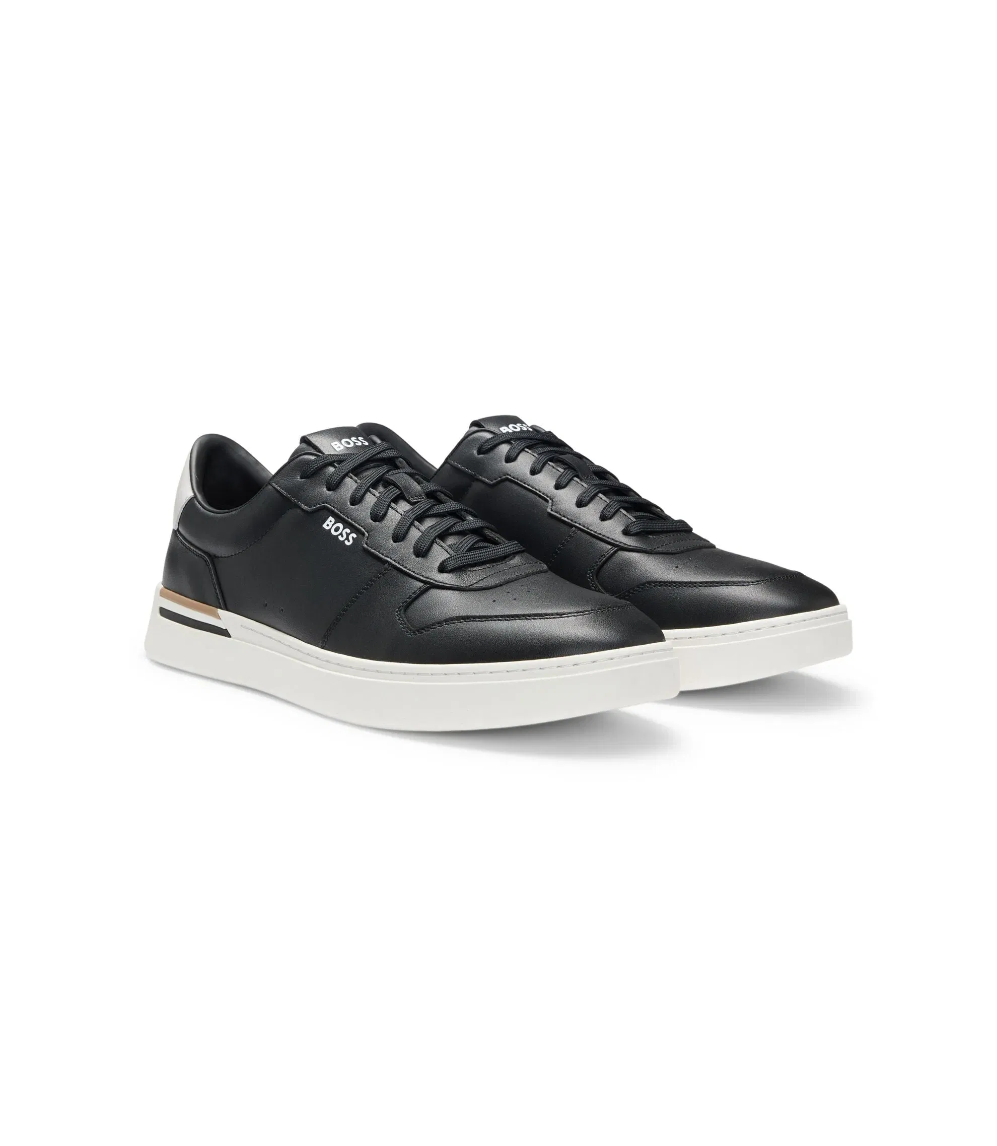 Boss Logo Detail Trainers In Leather Black Black
