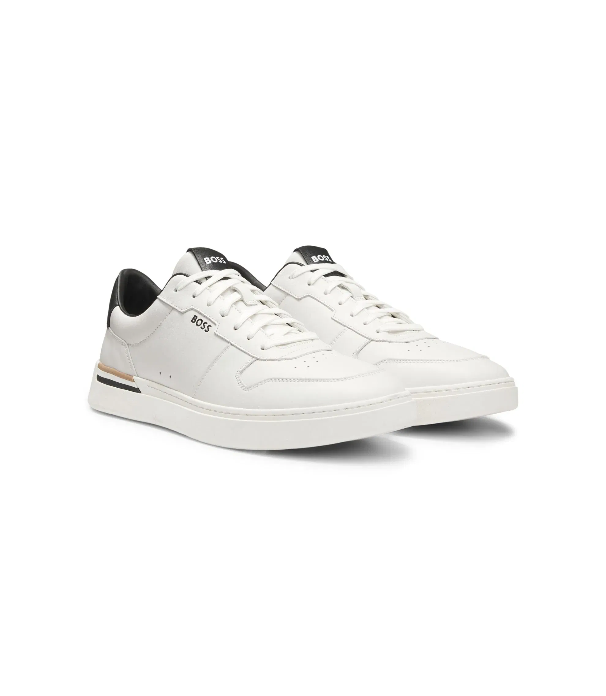 Boss Logo Detail Trainers In Leather White White