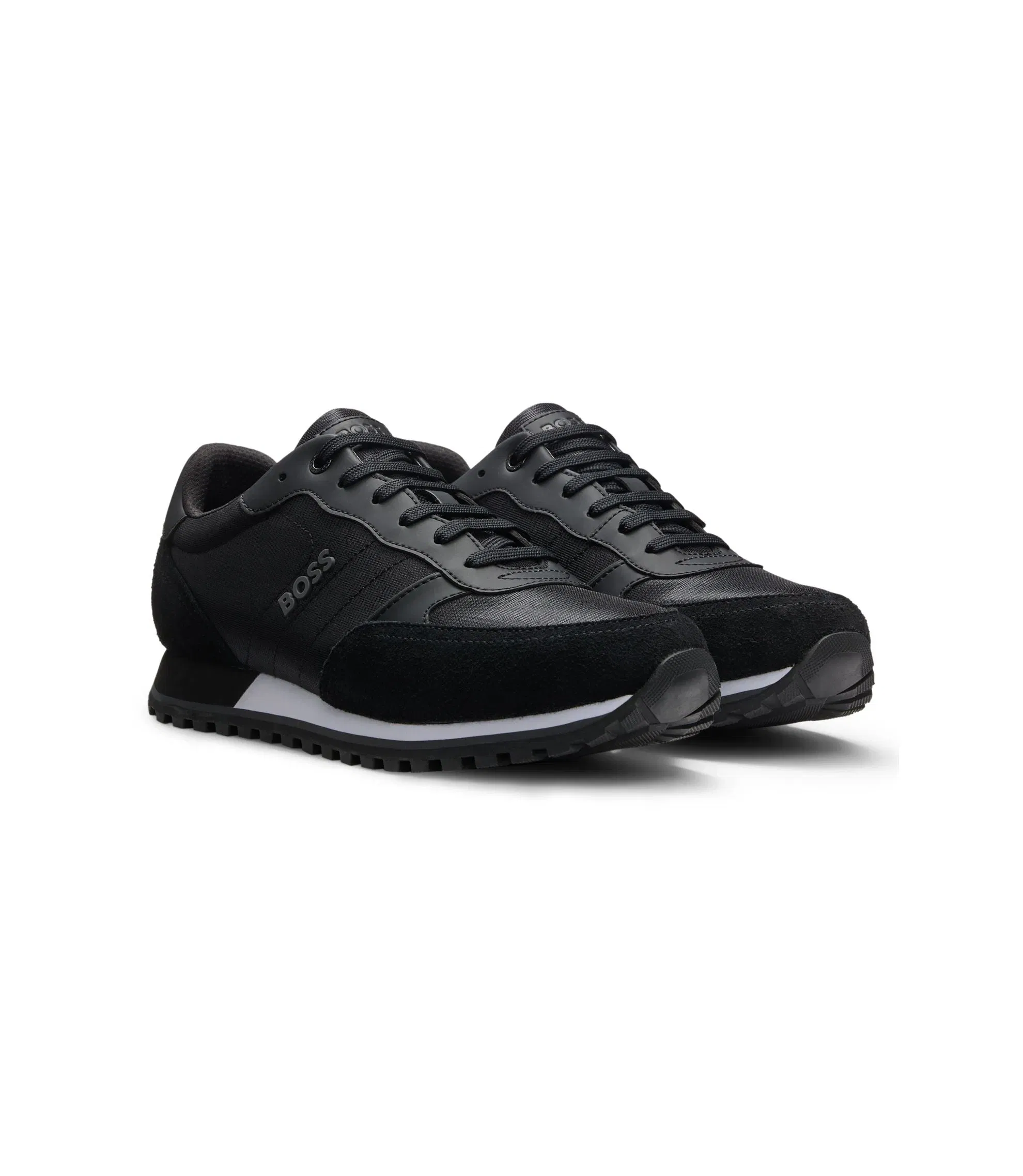 Boss Logo Trim Sneakers With Faux Leather Details Black Black