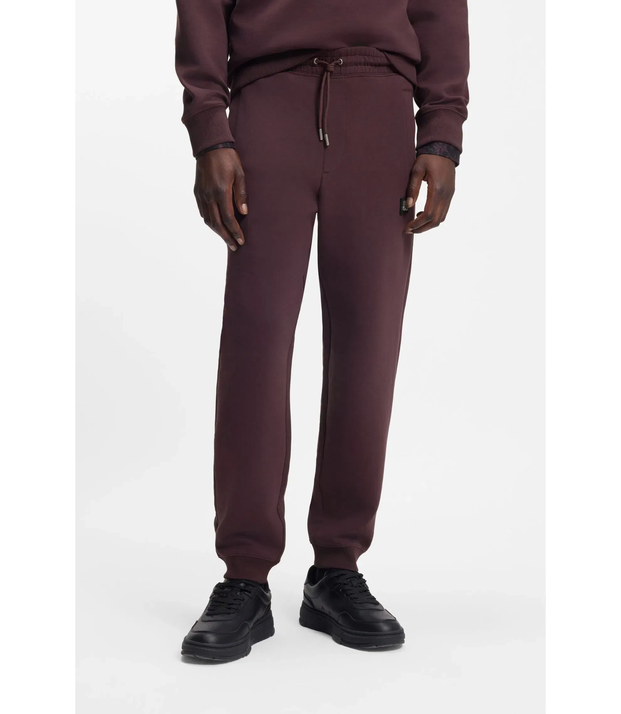 Hugo Stacked Logo Tracksuit Bottoms In A Cotton Blend Light Brown