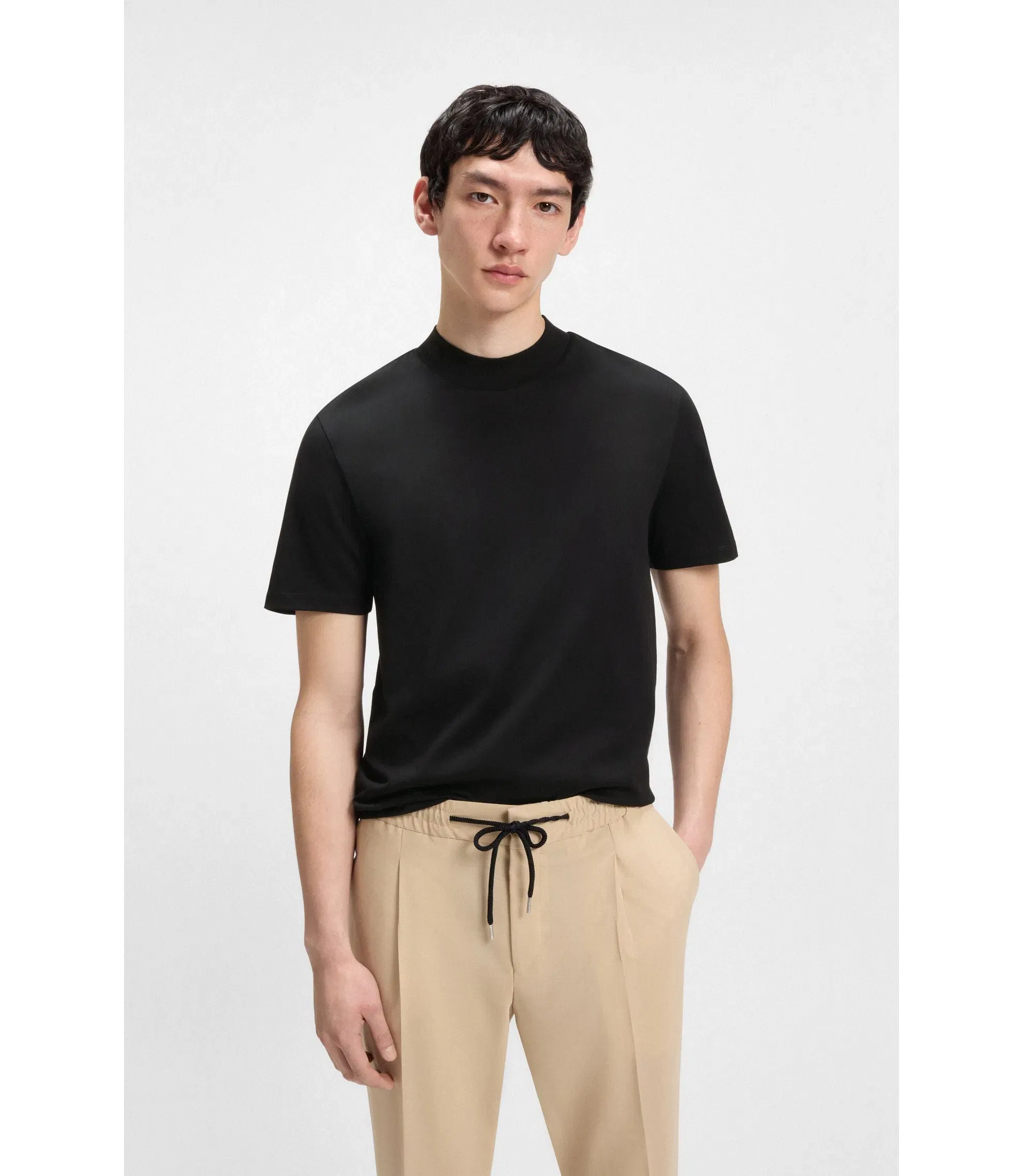 Hugo Stand Collar Slim Fit T-Shirt In Stretch Cotton Black