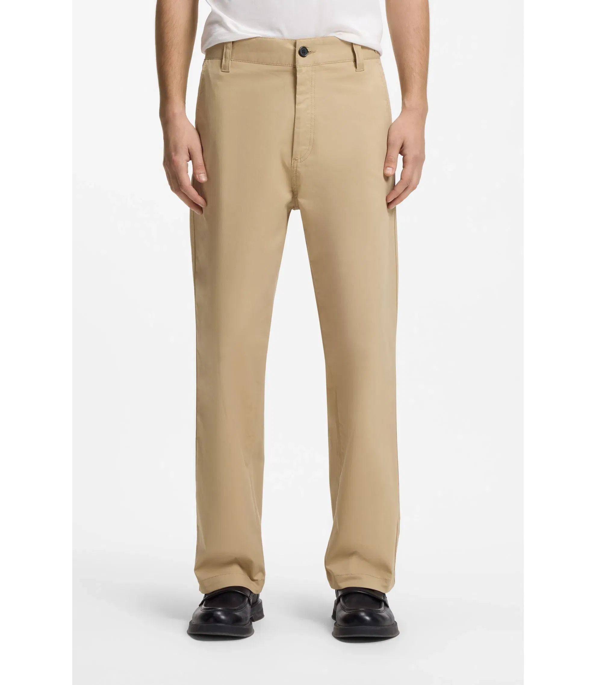 Hugo Straight Fit Pants In Mercerized Stretch Cotton Beige