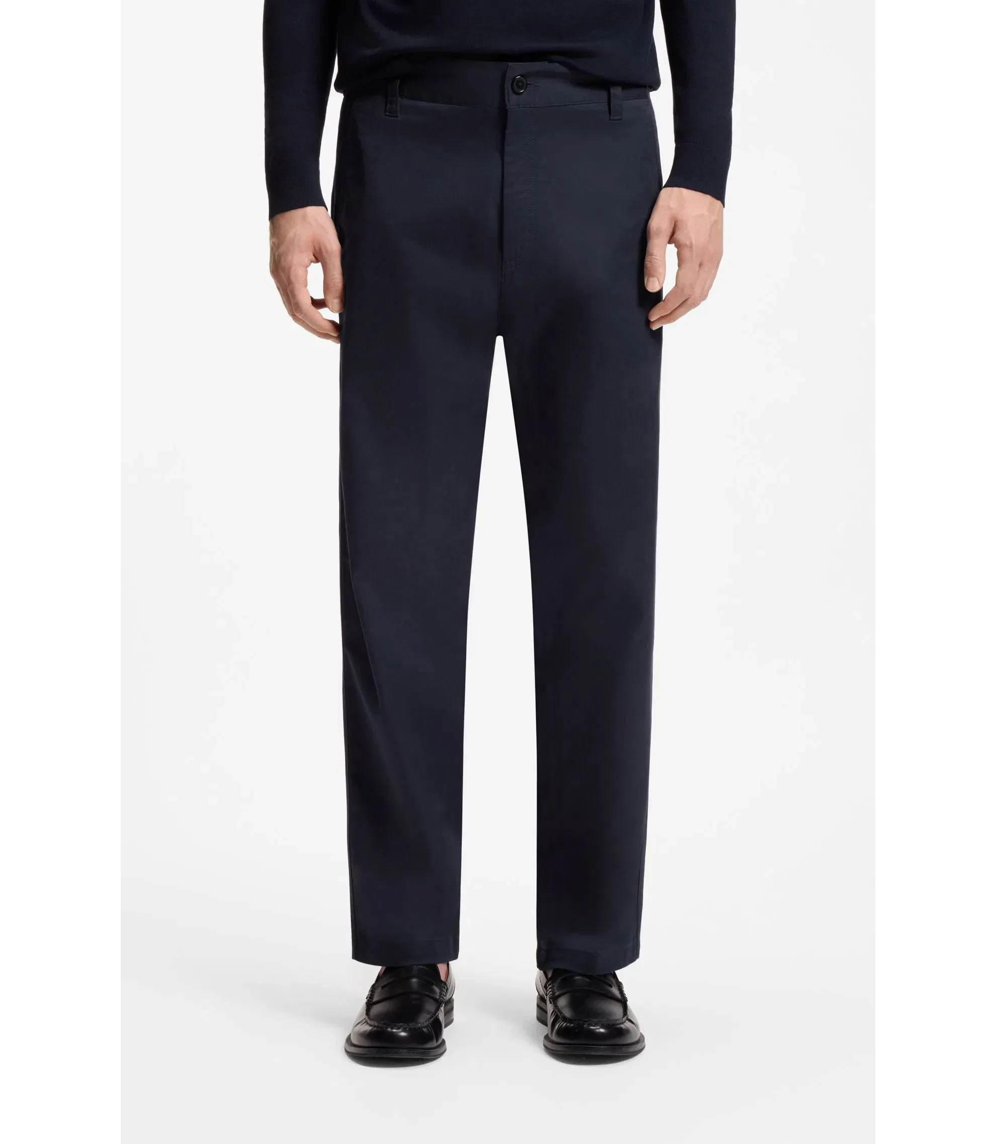 Hugo Straight Fit Pants In Mercerized Stretch Cotton Dark Blue