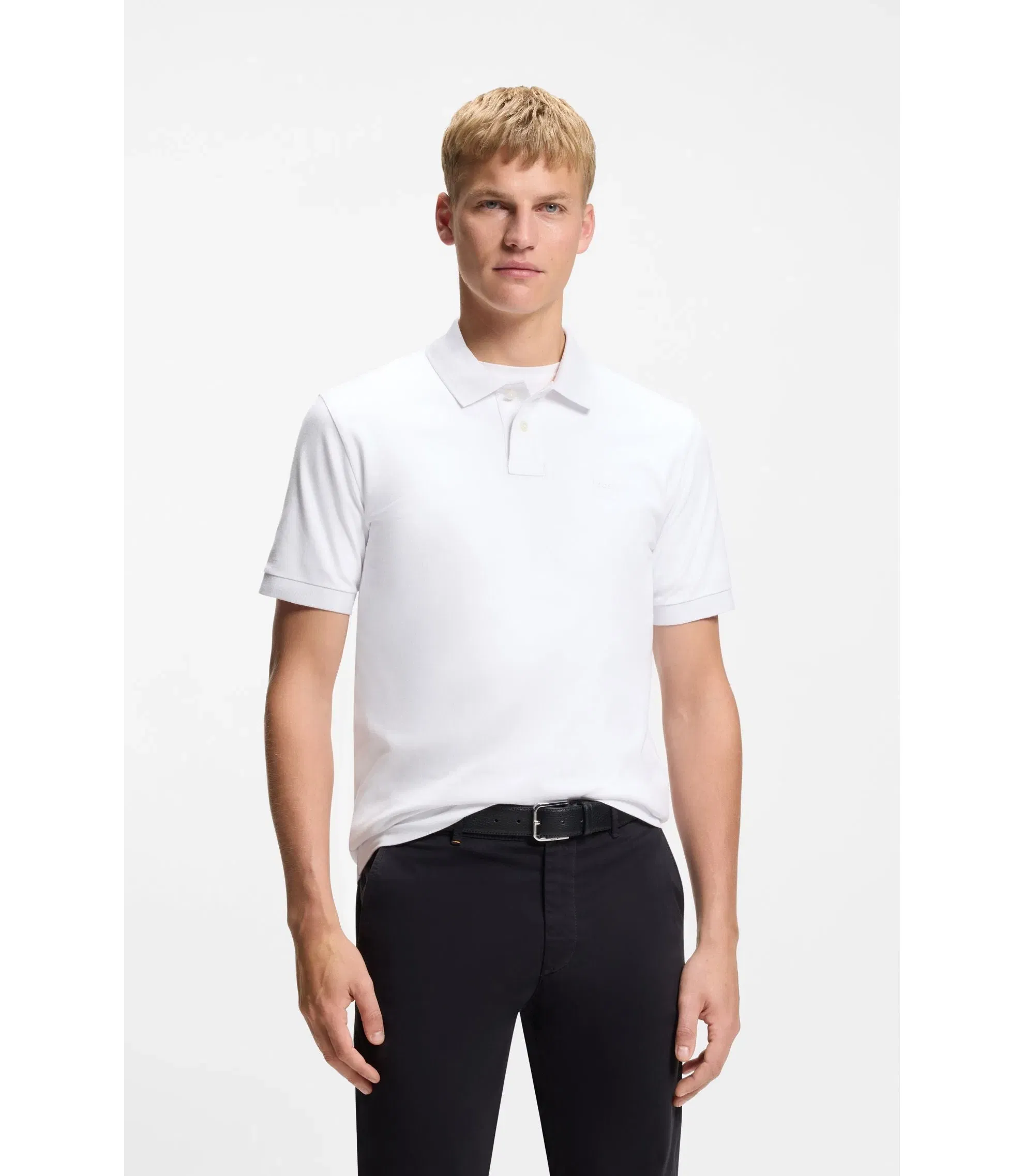 Boss Stretch Cotton Slim Fit Polo Shirt With Logo Patch White