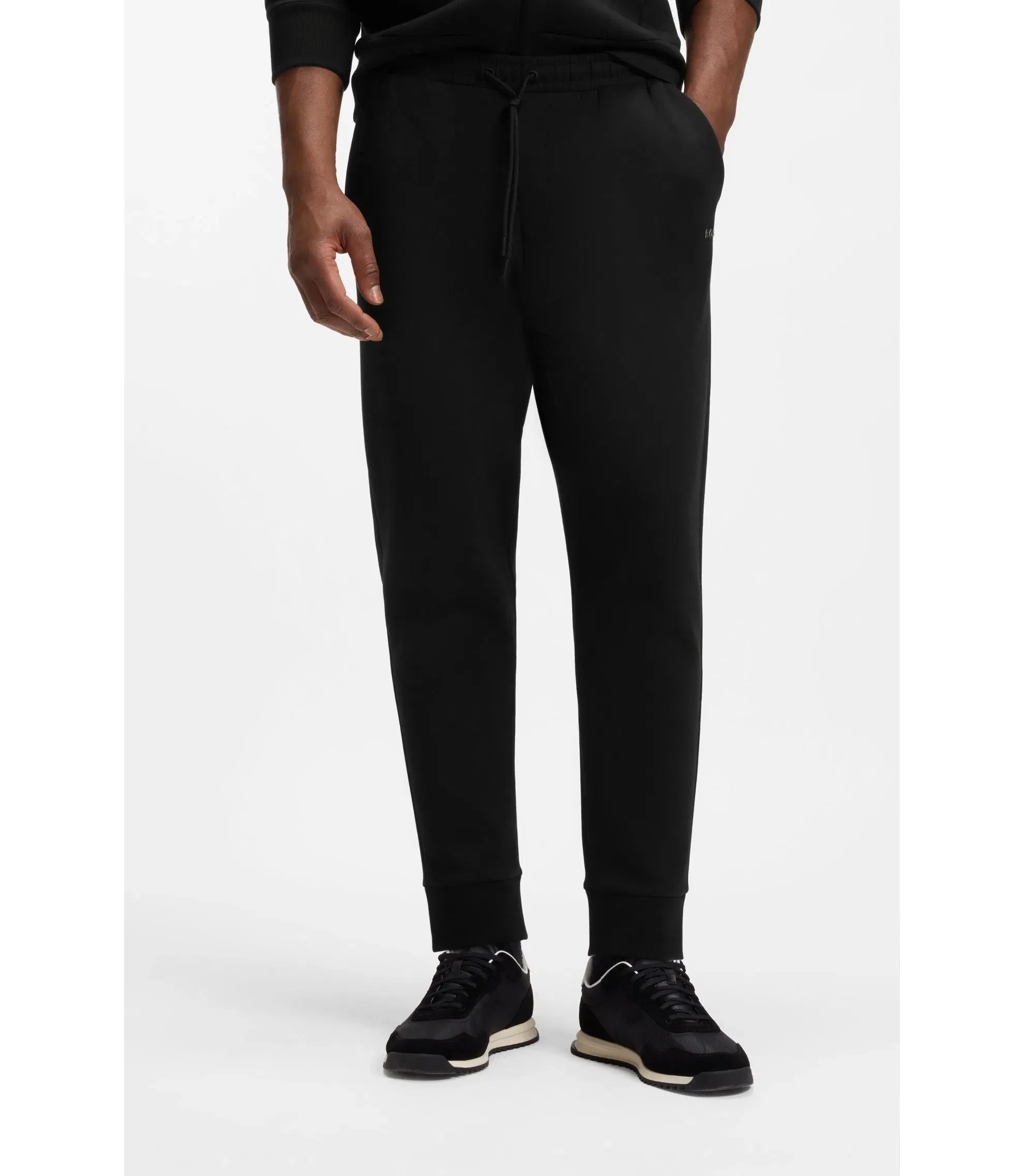 Boss Stretch Cotton Track Pants With Logo Print Black