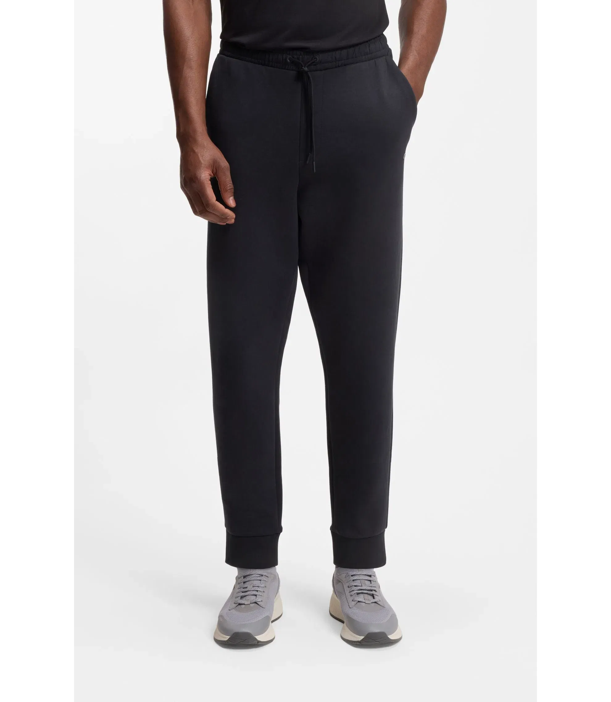 Boss Stretch Cotton Track Pants With Logo Print Dark Blue