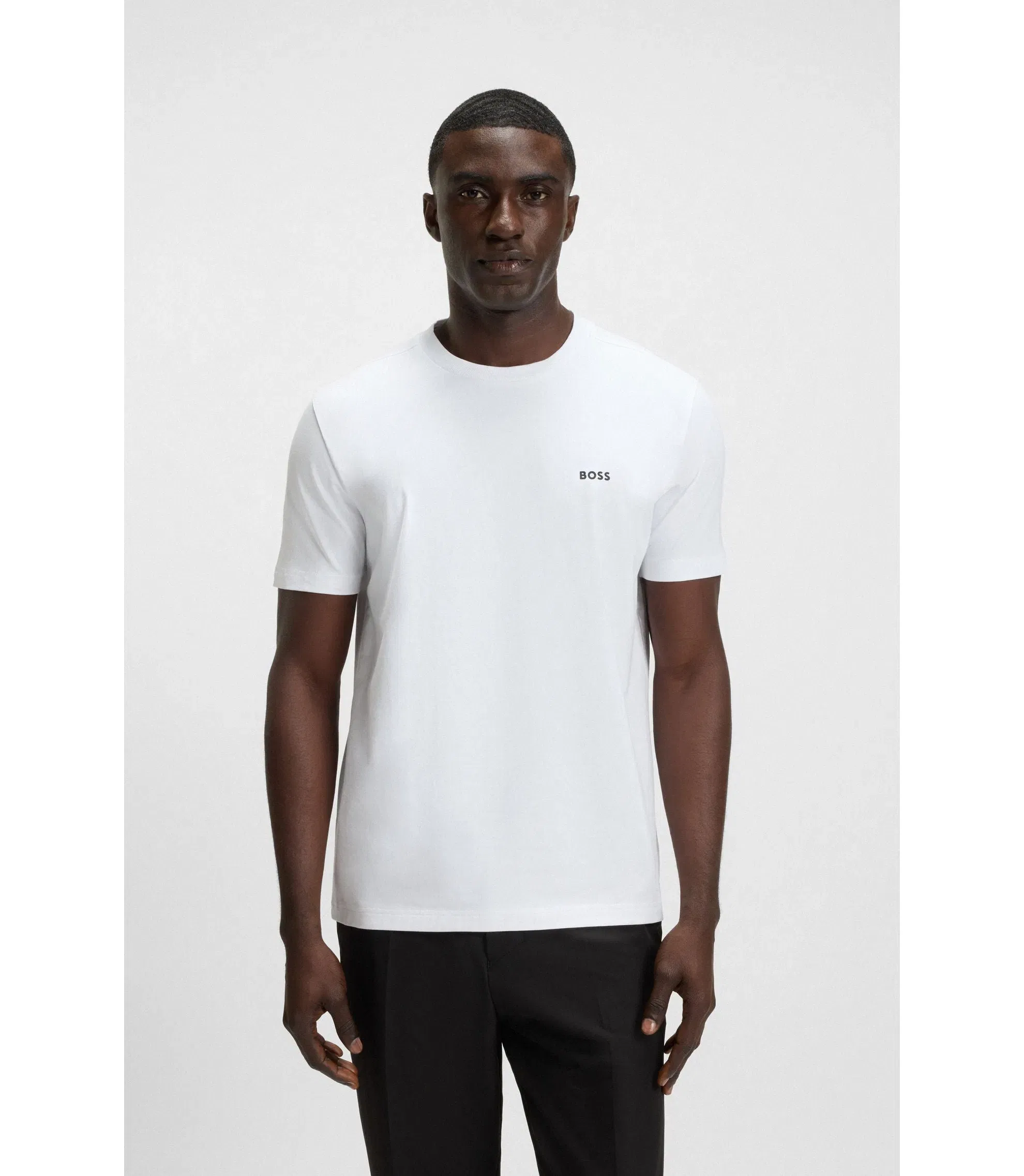 Boss Stretch Cotton T-Shirt With Logo Detail White
