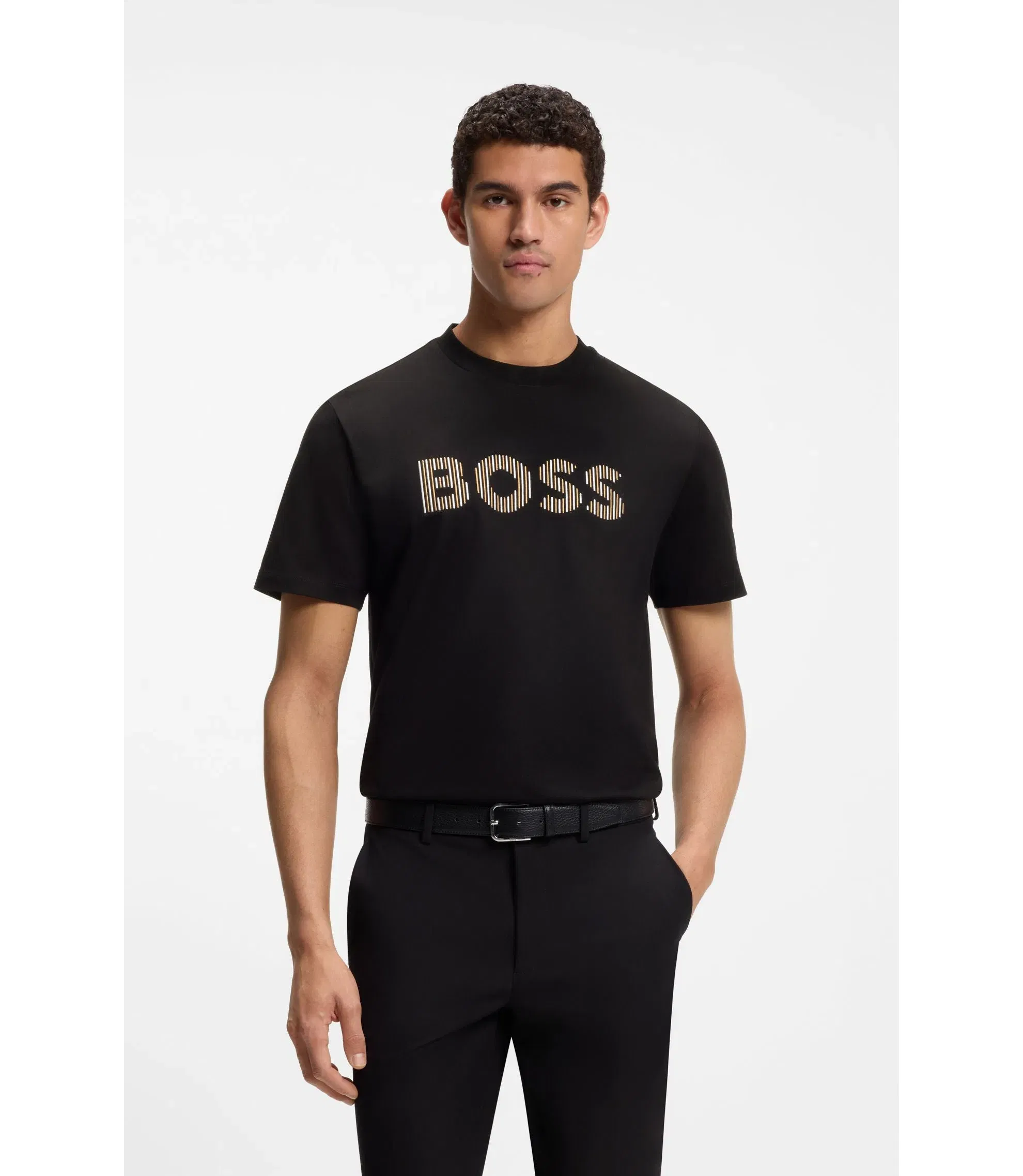 Boss Stripe Artwork T-Shirt In Cotton Jersey Black