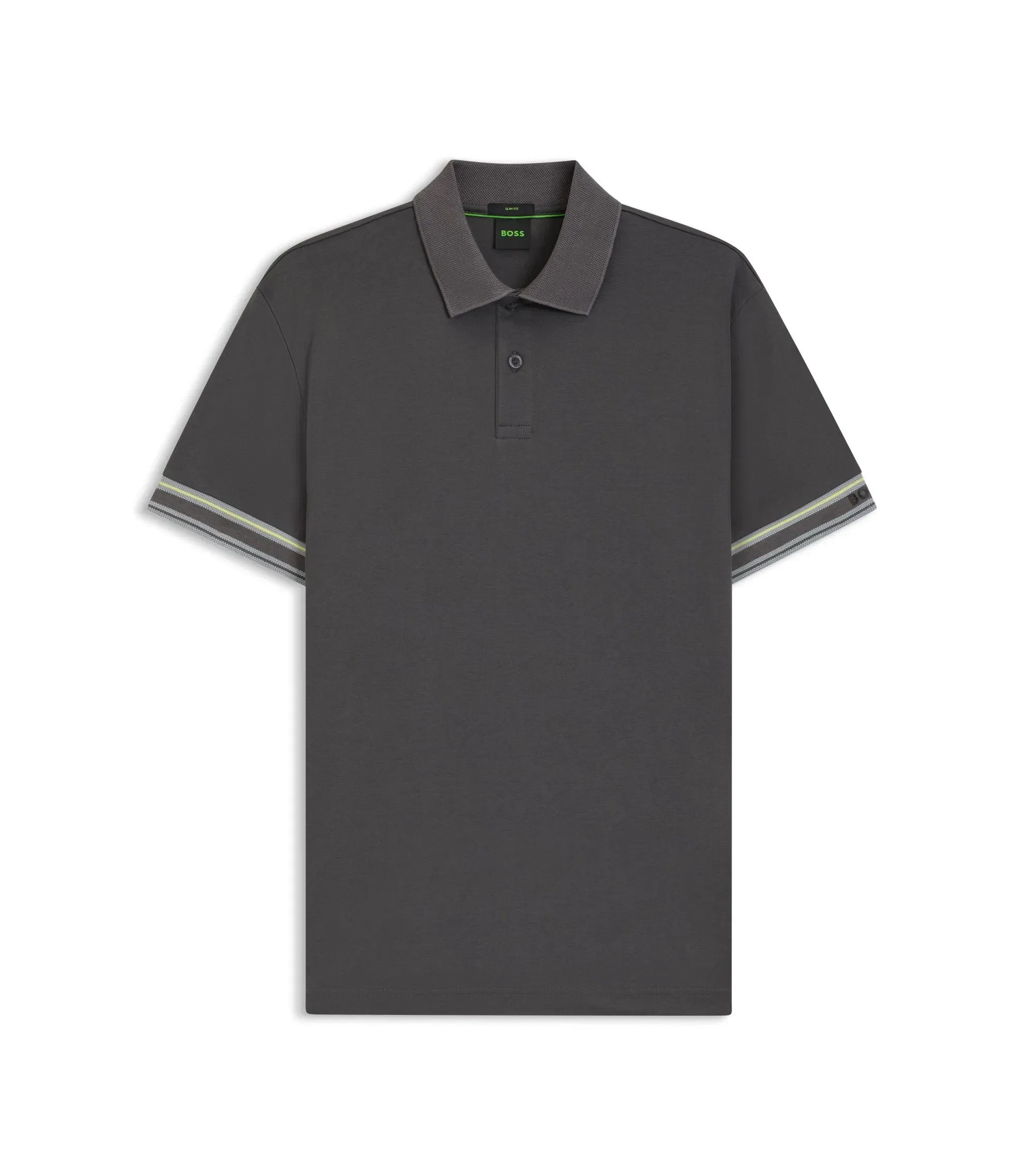 Boss Stripe Cuff Polo Shirt In Interlock Cotton Dark Grey