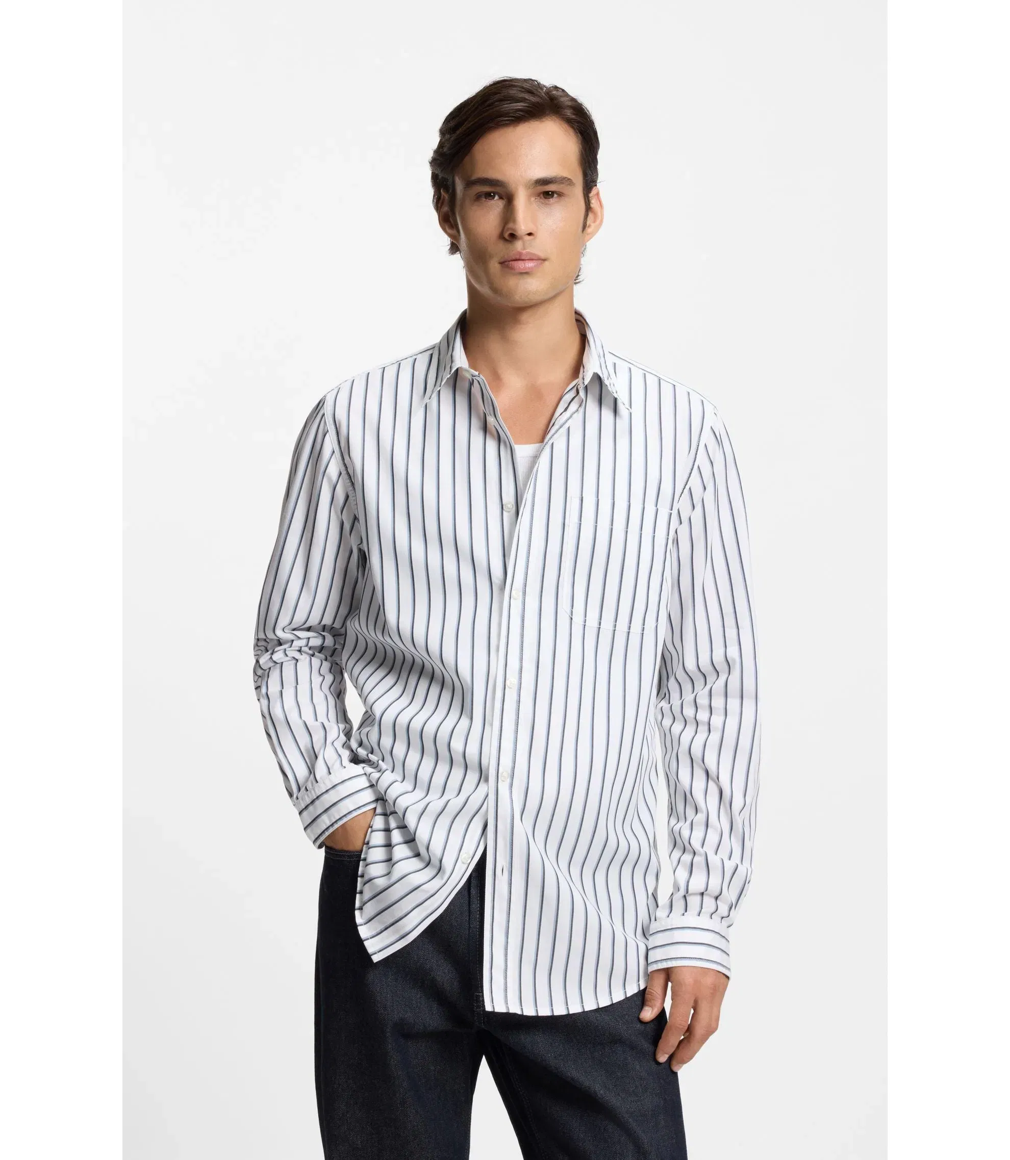 Hugo Striped Oversized Fit Shirt In Cotton Poplin White