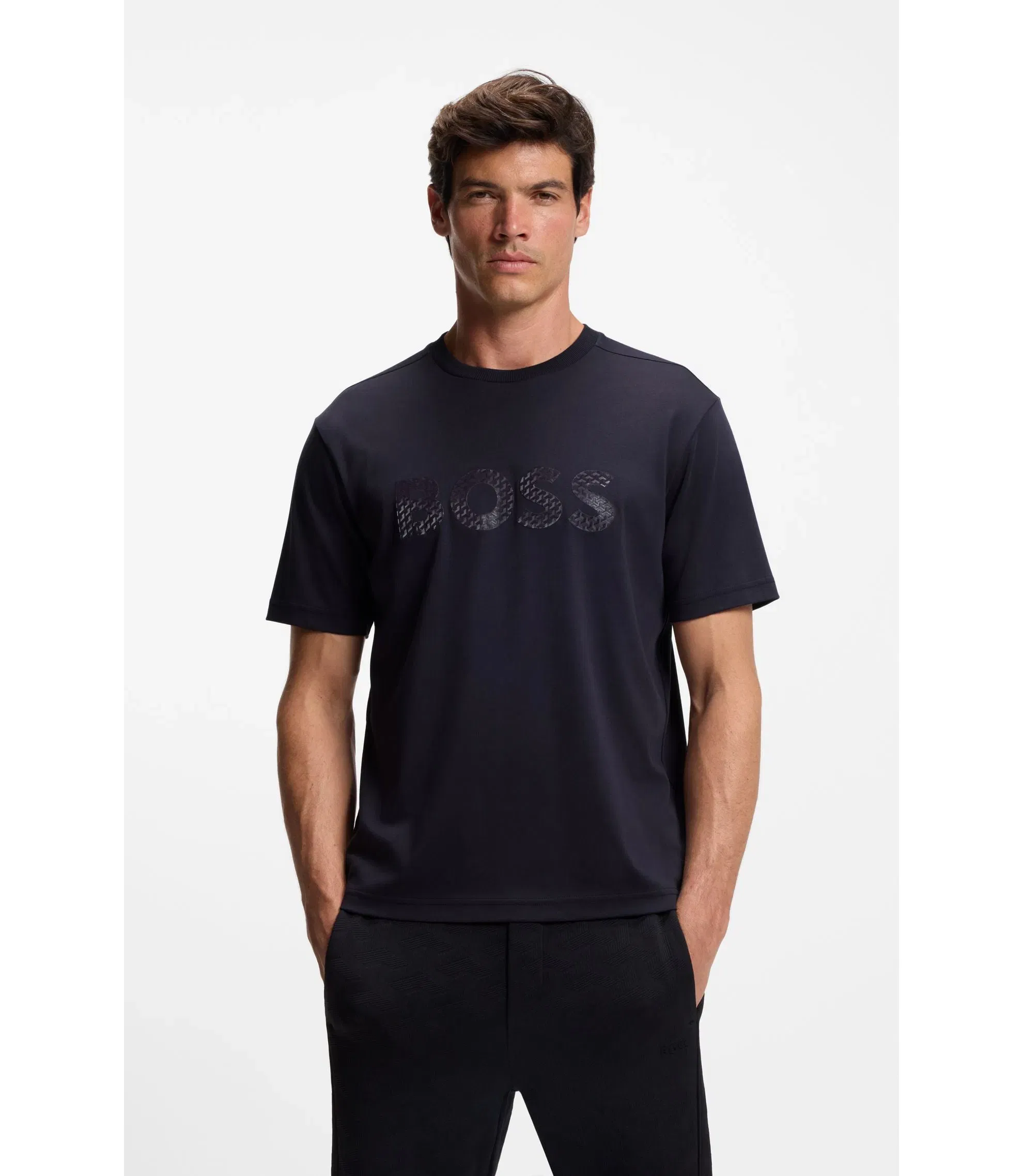 Boss Structured Logo T-Shirt In Cotton Jersey Purple