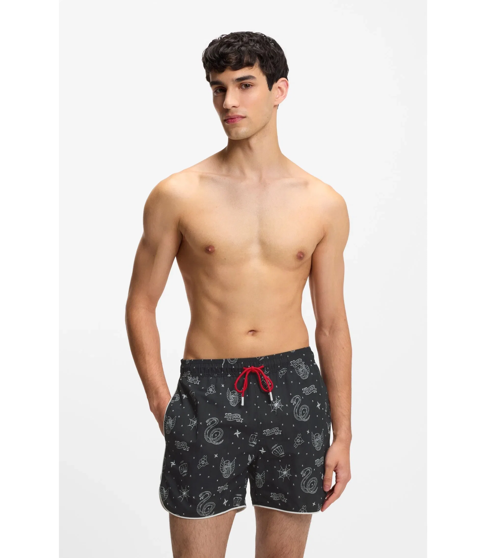 Hugo Swim Shorts With All Over Print Light Grey