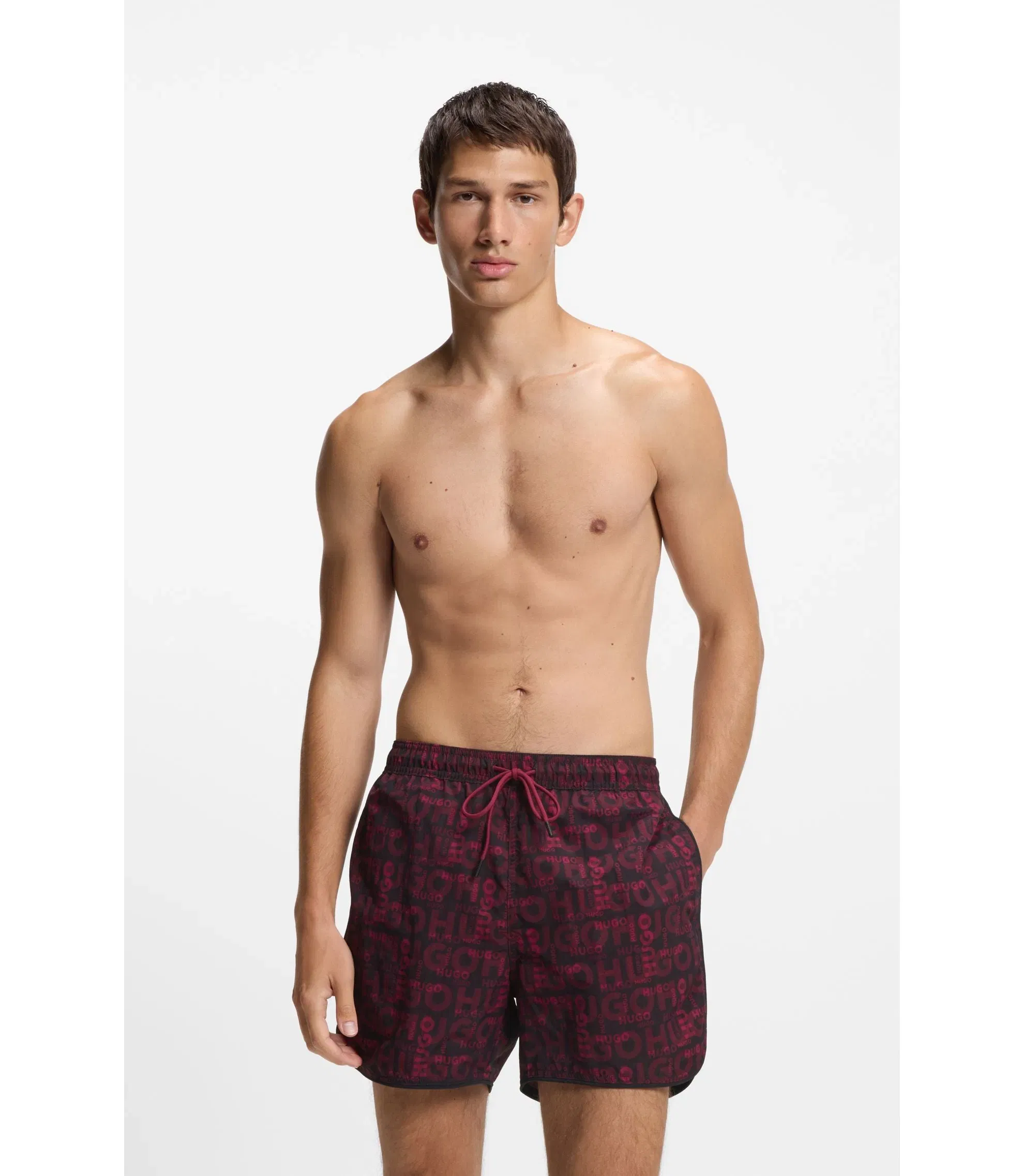 Hugo Swim Shorts With All Over Print Dark Red