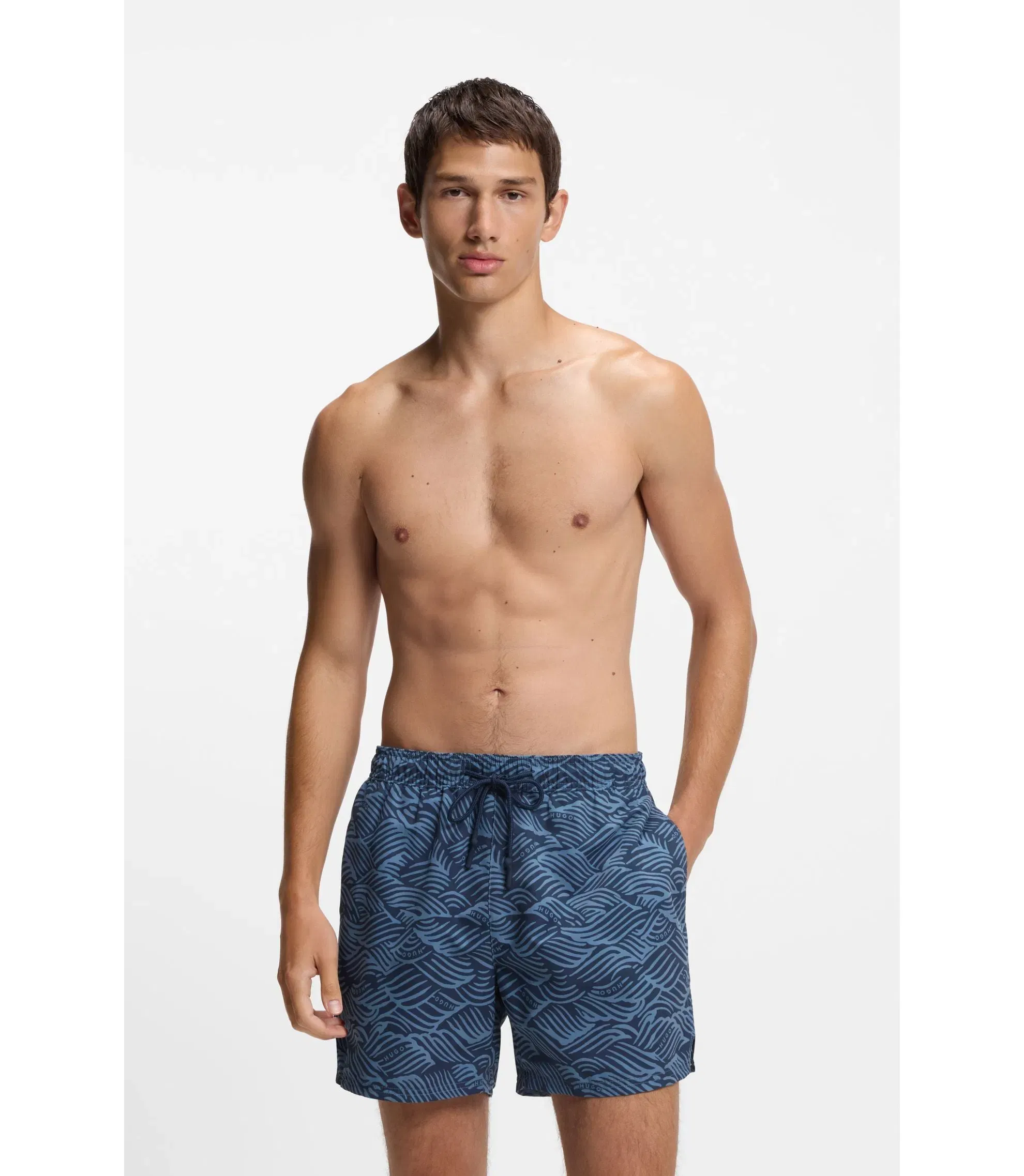 Hugo Swim Shorts With Logo Artwork Light Blue