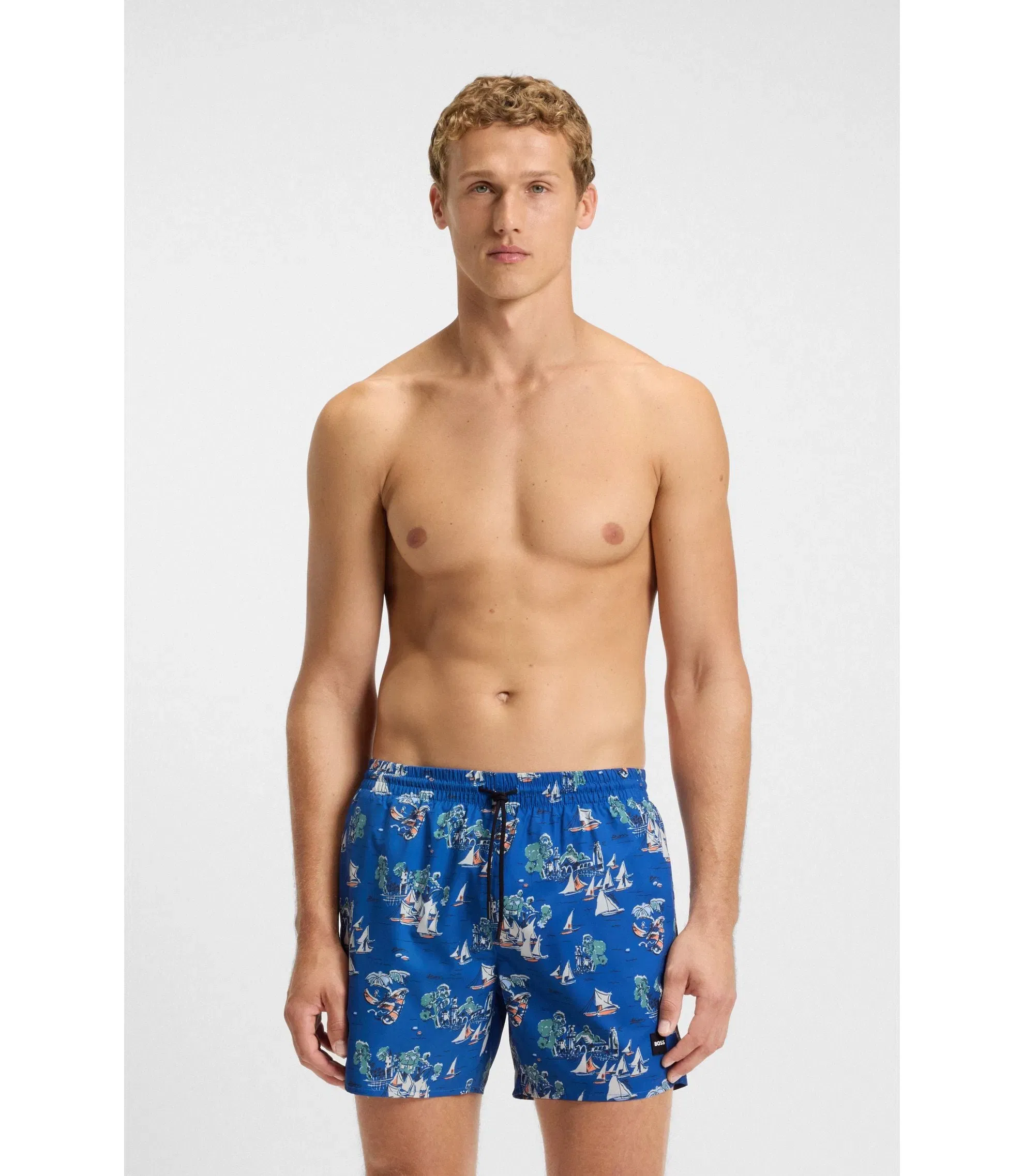Boss Swim Trunks With Allover Print Blue