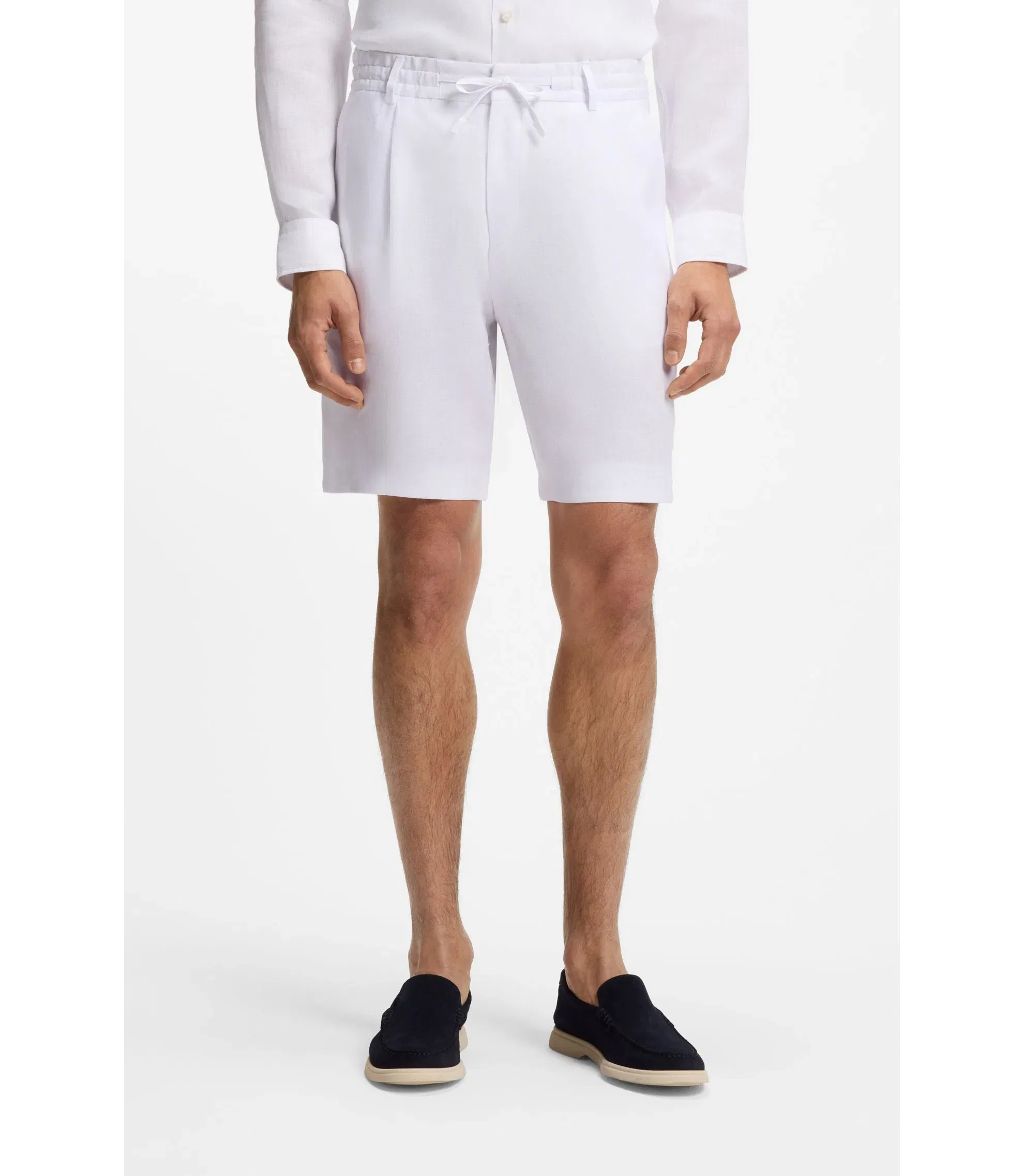 Boss Tapered Fit Shorts In Linen White