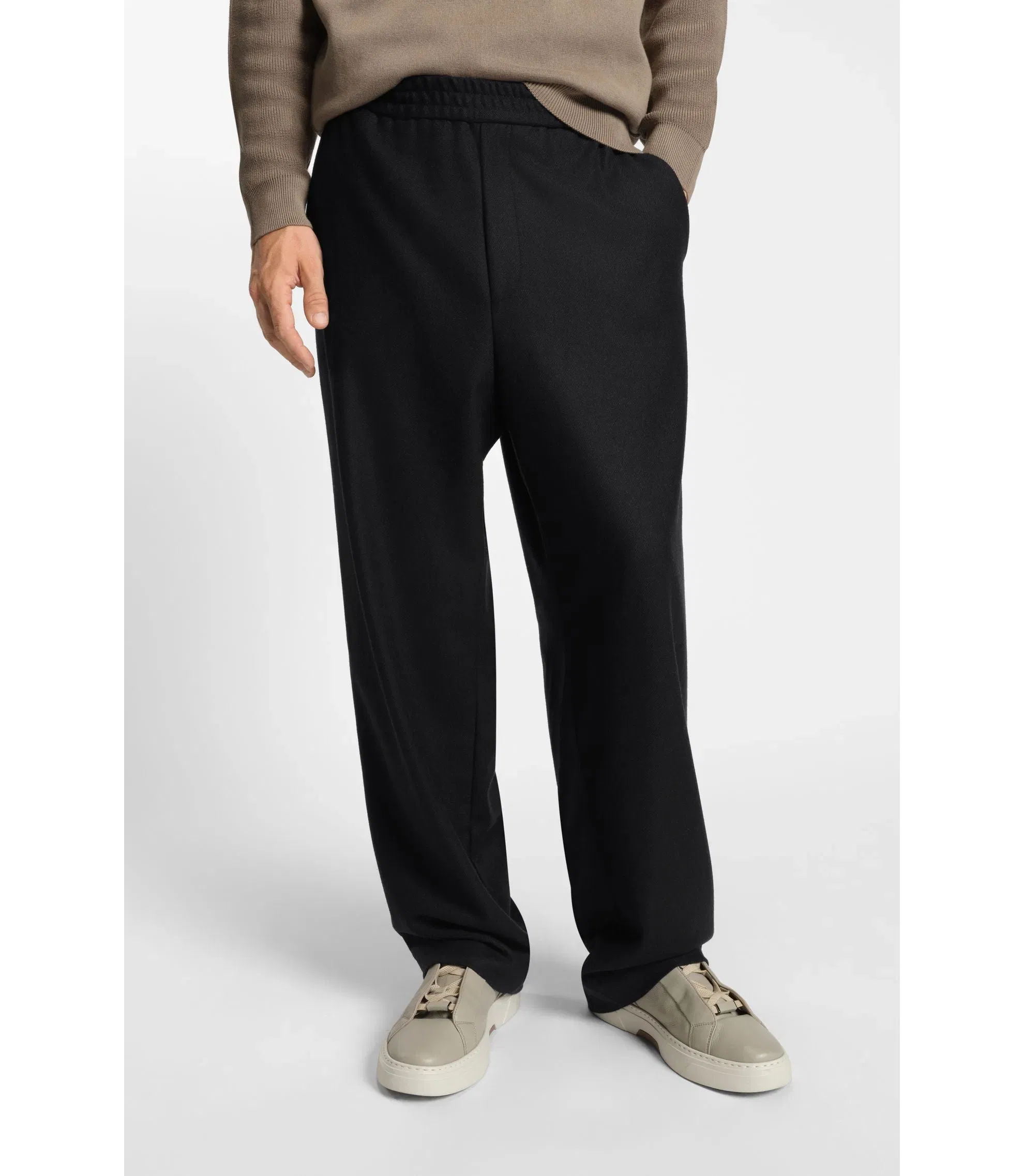 Boss Tapered Fit Trousers In A Wool Blend Black