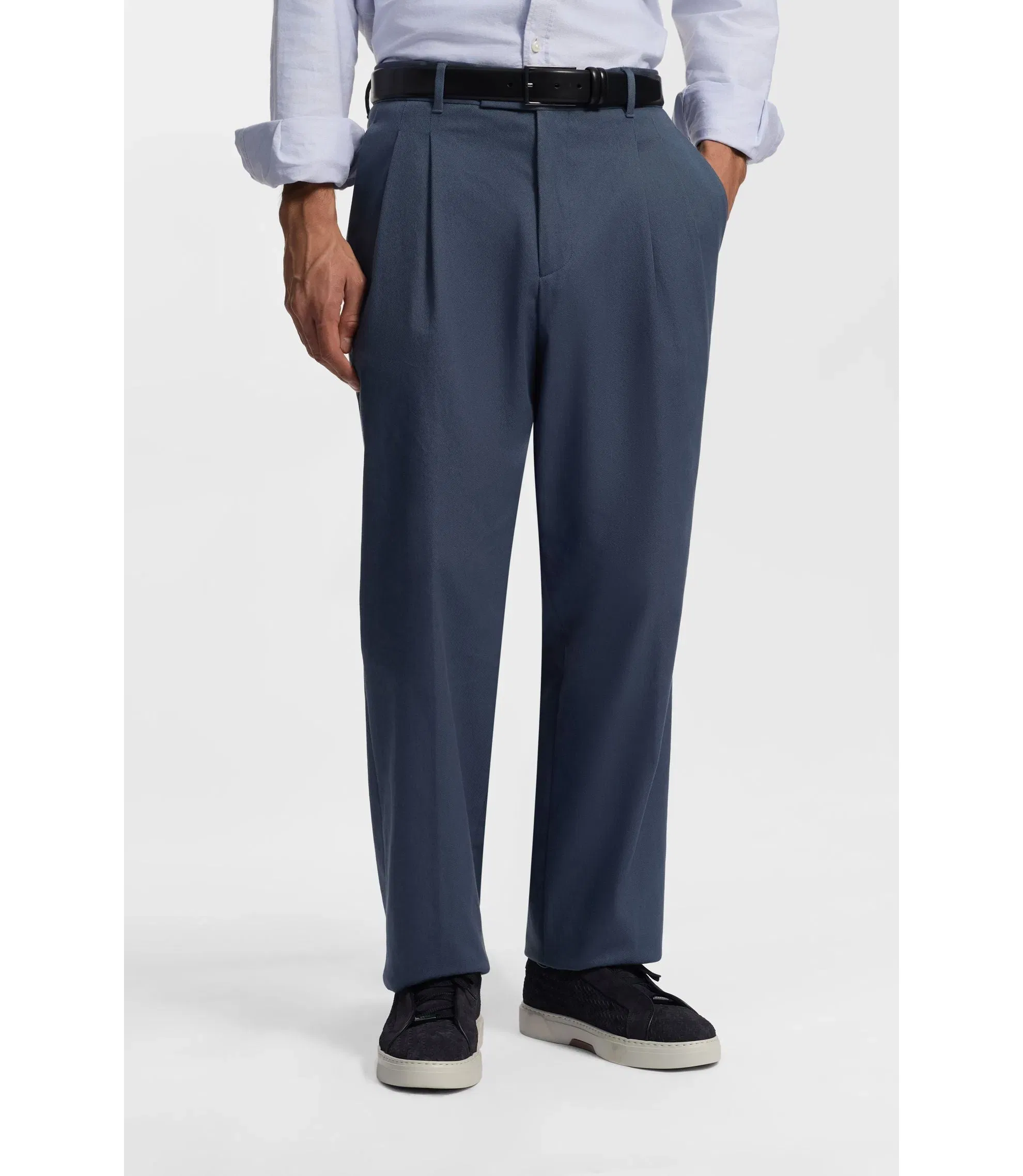 Boss Tapered Fit Trousers In Stretch Cotton Twill Light Blue