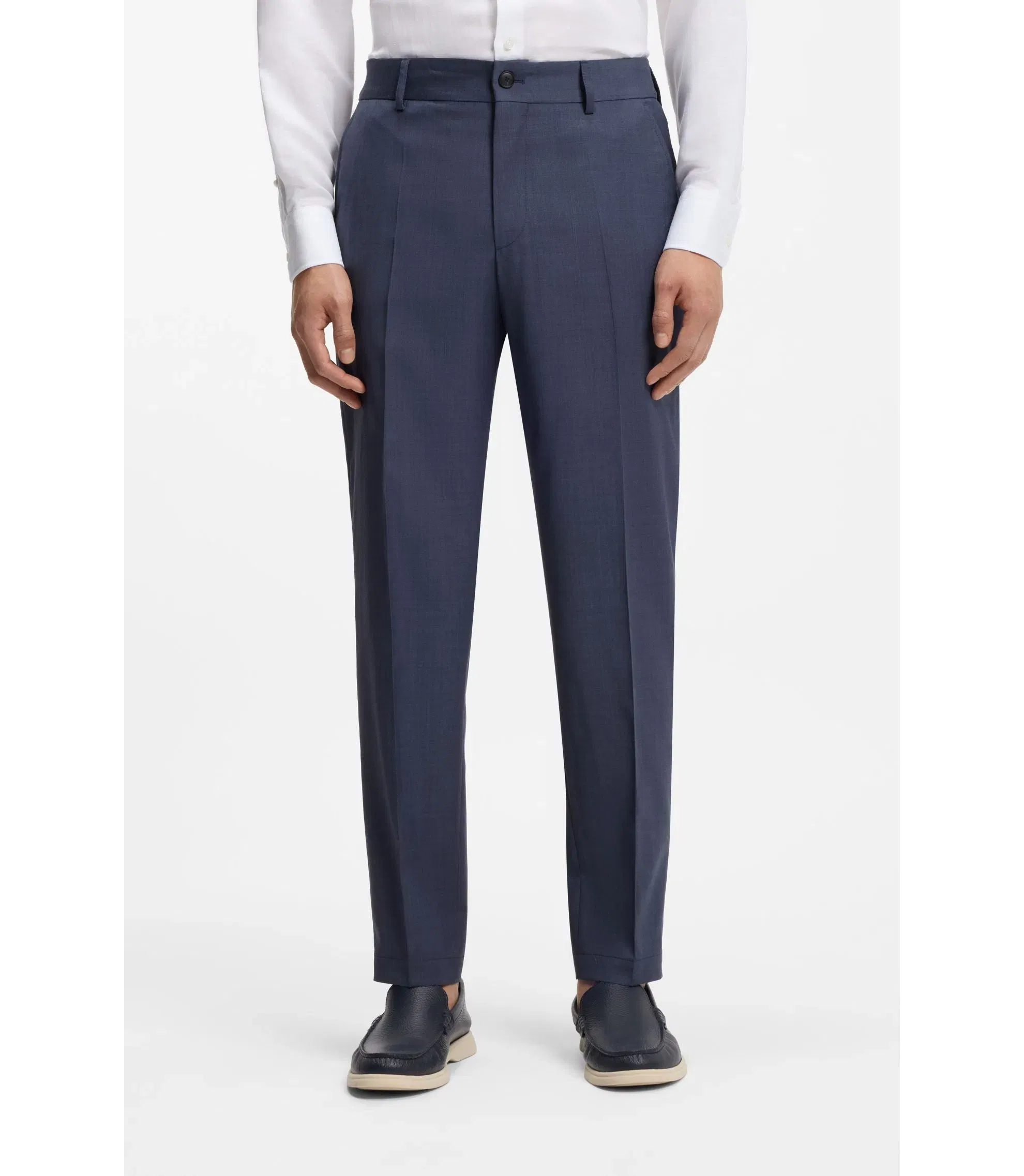 Boss Tapered Fit Trousers In Washable Virgin Wool Light Blue