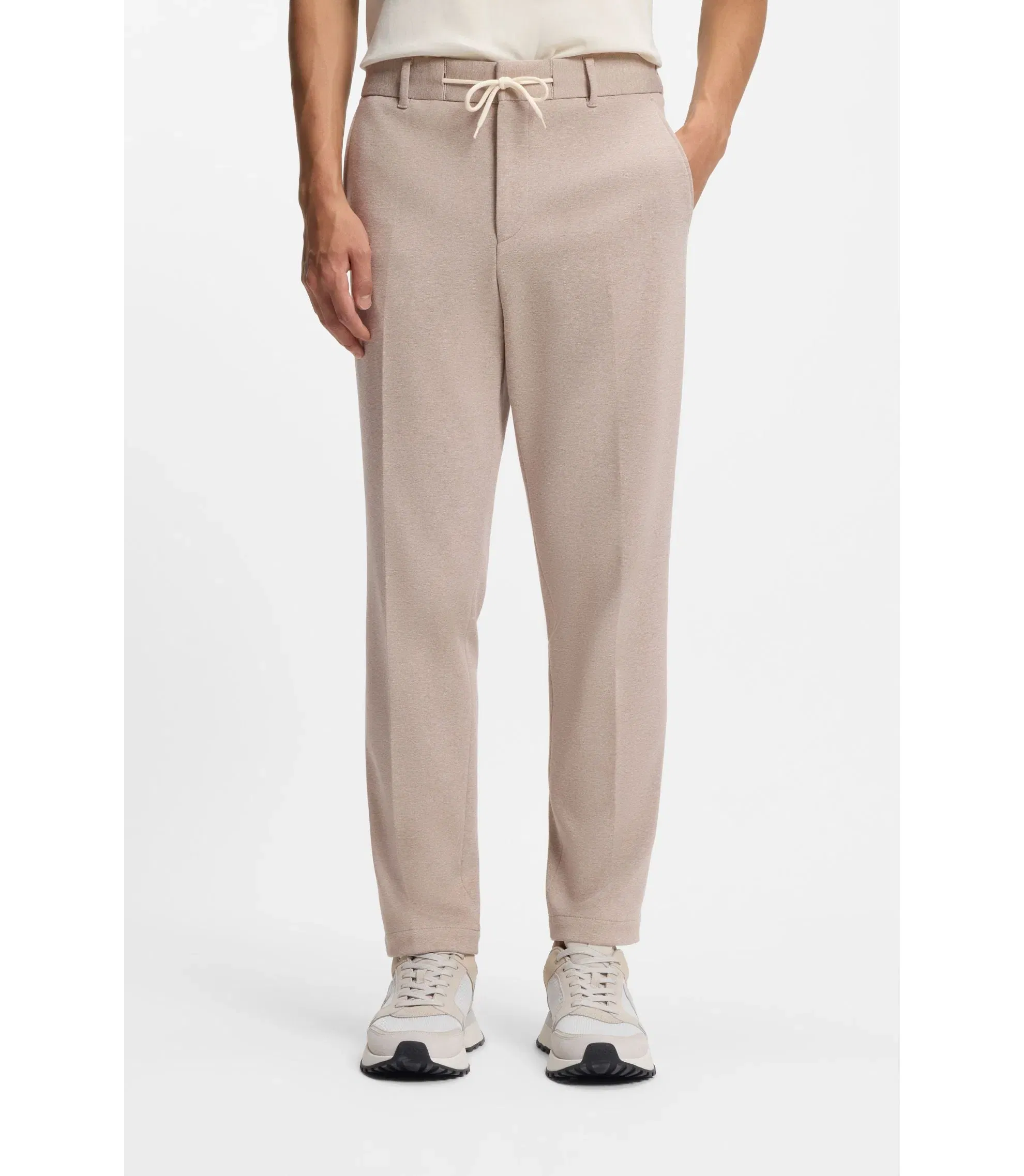 Boss Tapered Fit Trousers With Reversible Drawstring Khaki