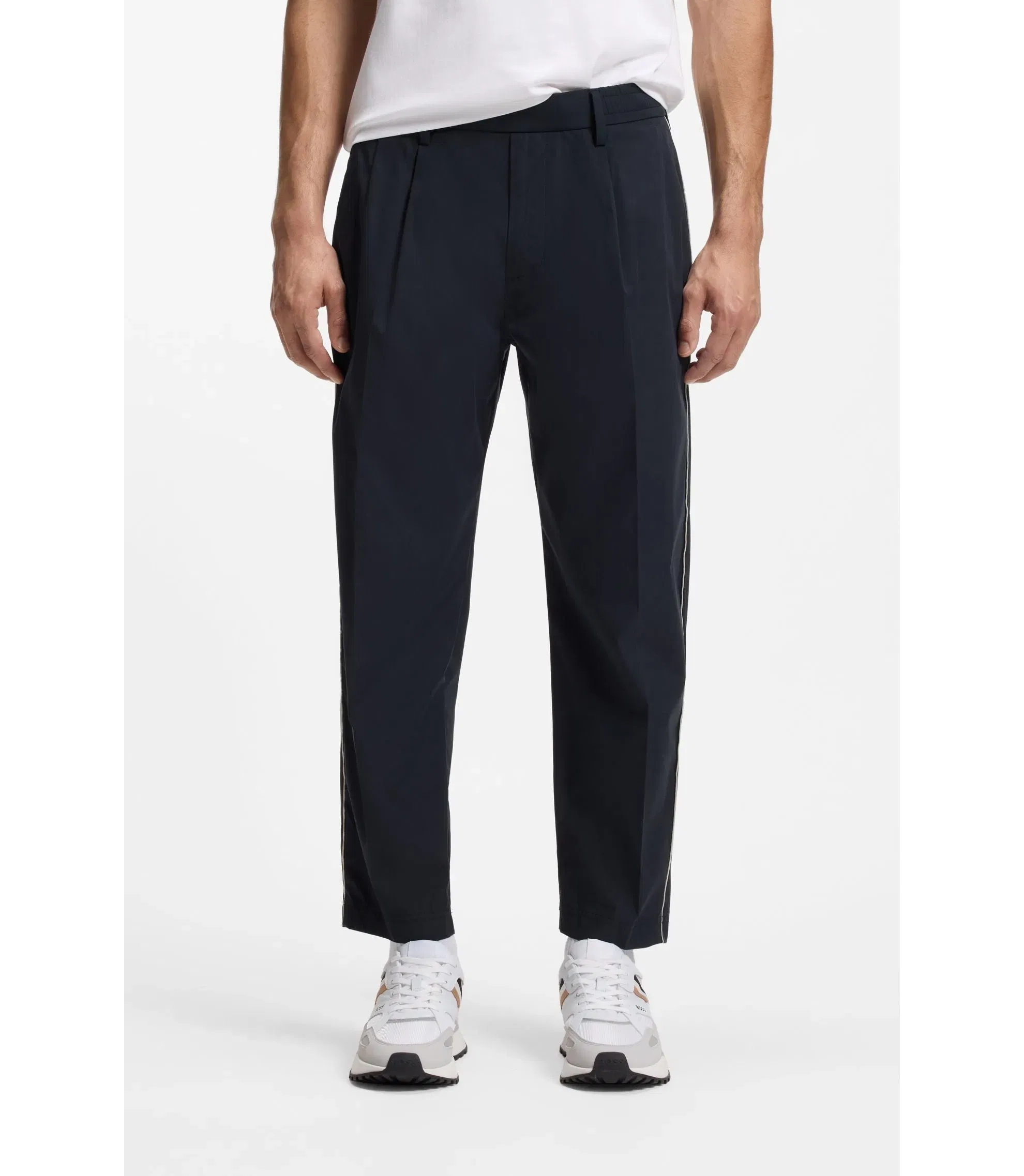 Boss Tapered Fit Trousers With Water Repellent Finish Dark Blue