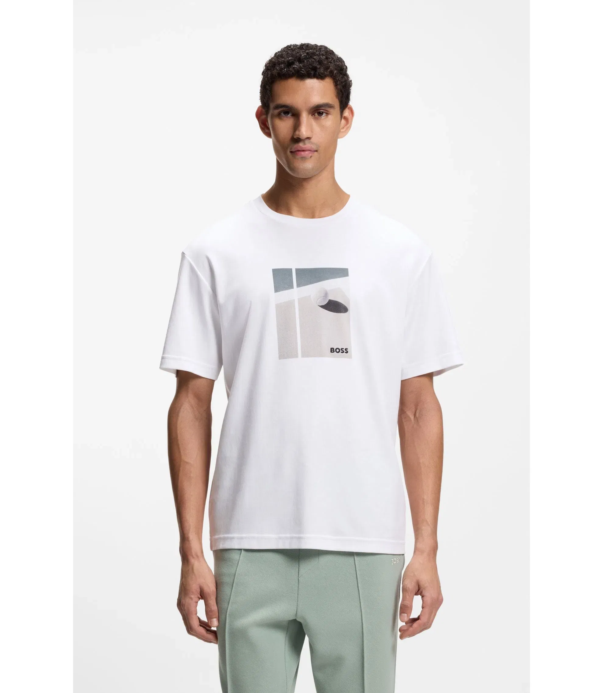 Boss Tennis Artwork T-Shirt In Pima Cotton White