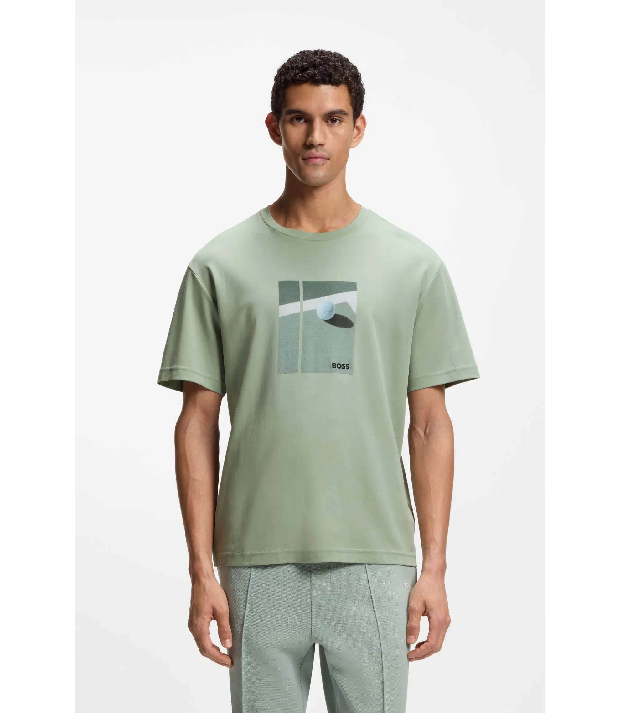 Boss Tennis Artwork T-Shirt In Pima Cotton Light Green