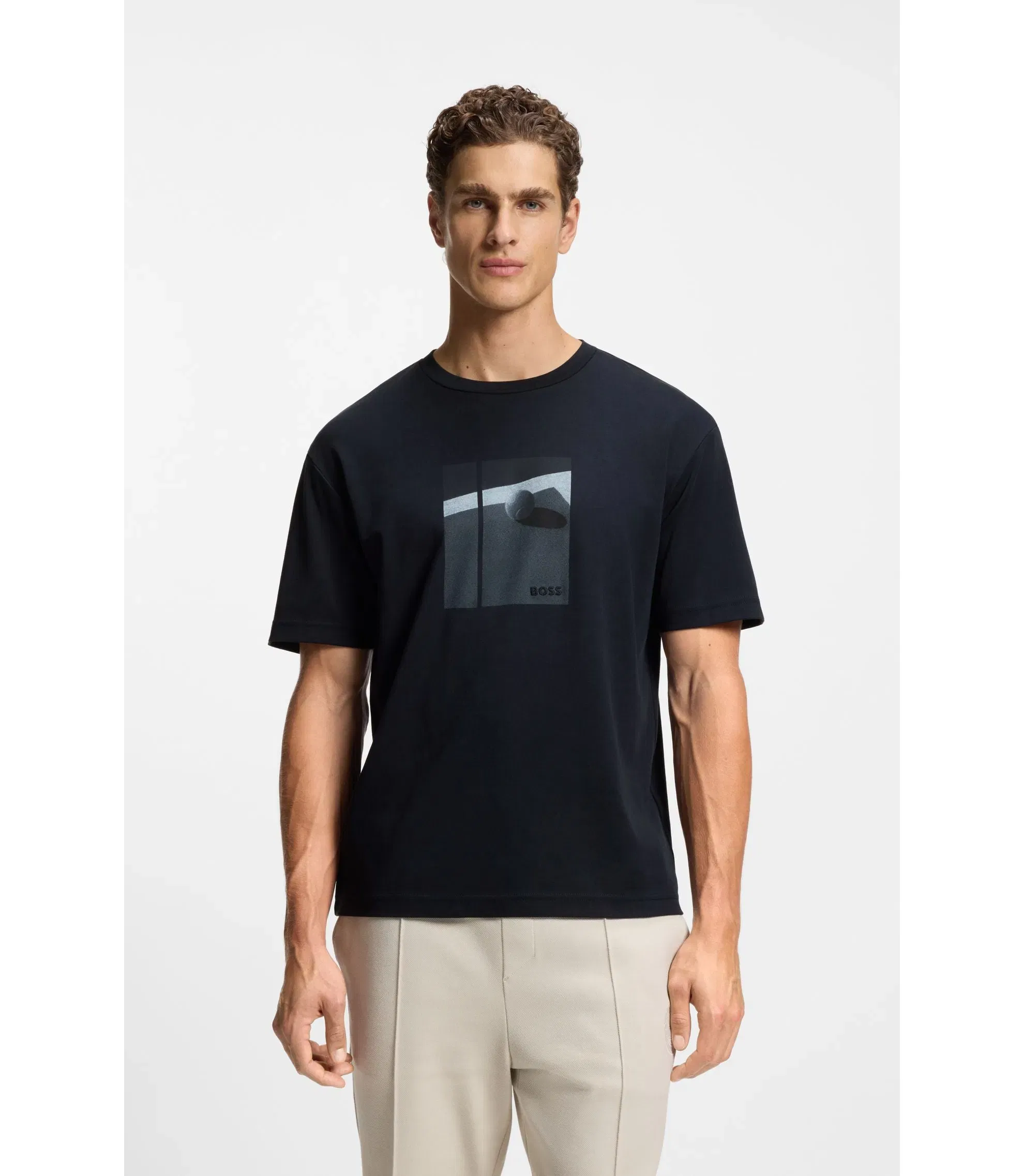 Boss Tennis Artwork T-Shirt In Pima Cotton Dark Blue